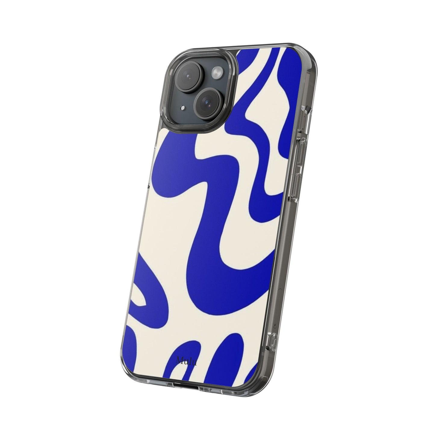 Clear Impact-Resistant Case — Blue Abstract Wavy Pattern