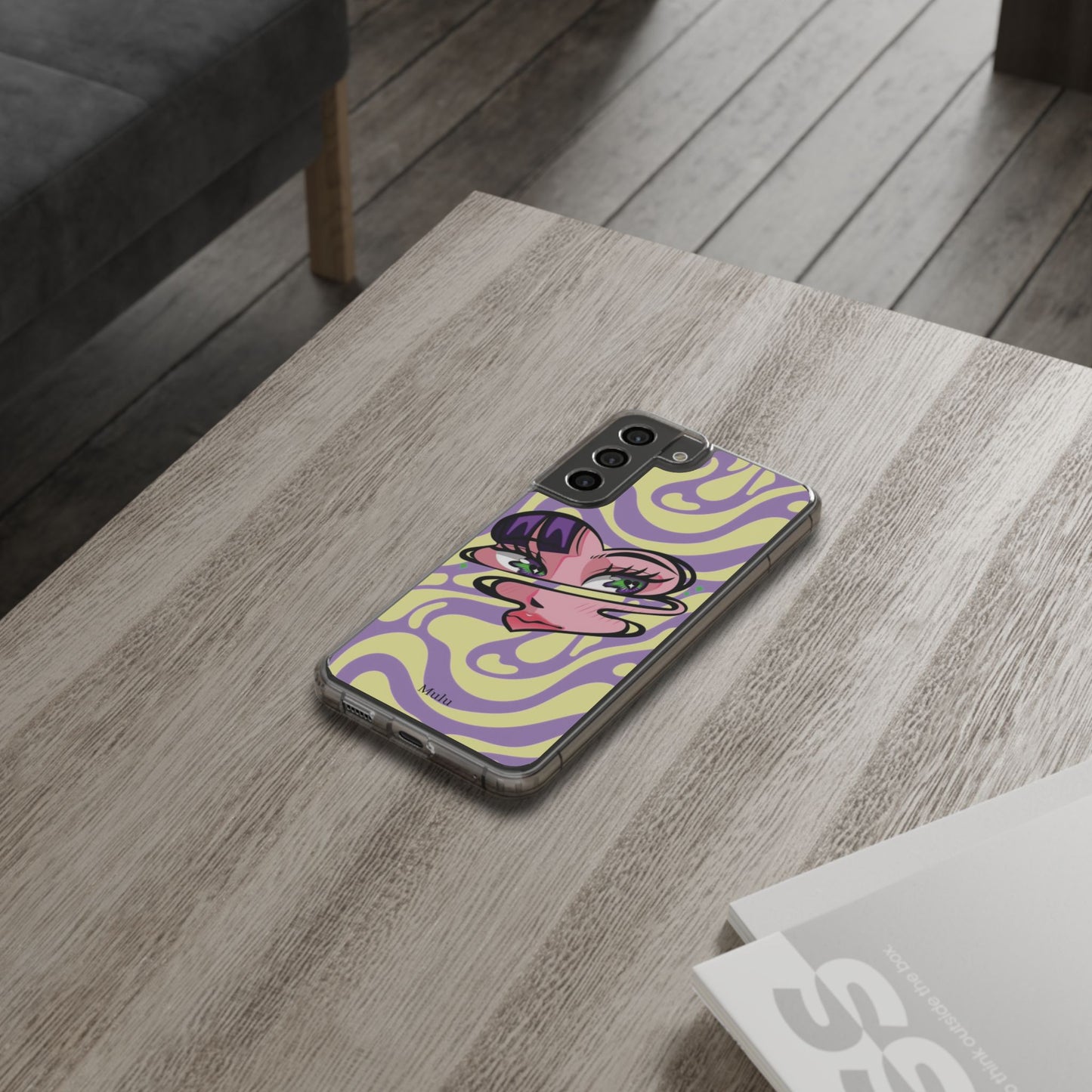 Clear Impact-Resistant Case — Retro Psychedelic Heart Face Design