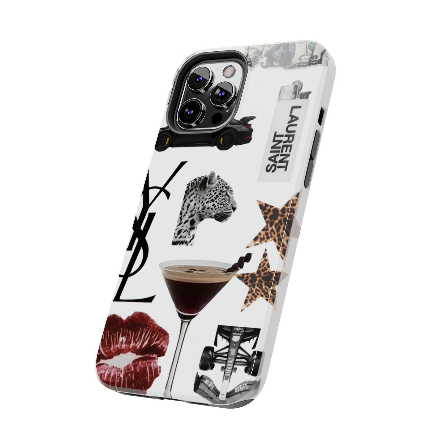 Tough Phone Case — Luxe Fashion Collage with Leopard, Martini & Kiss Print