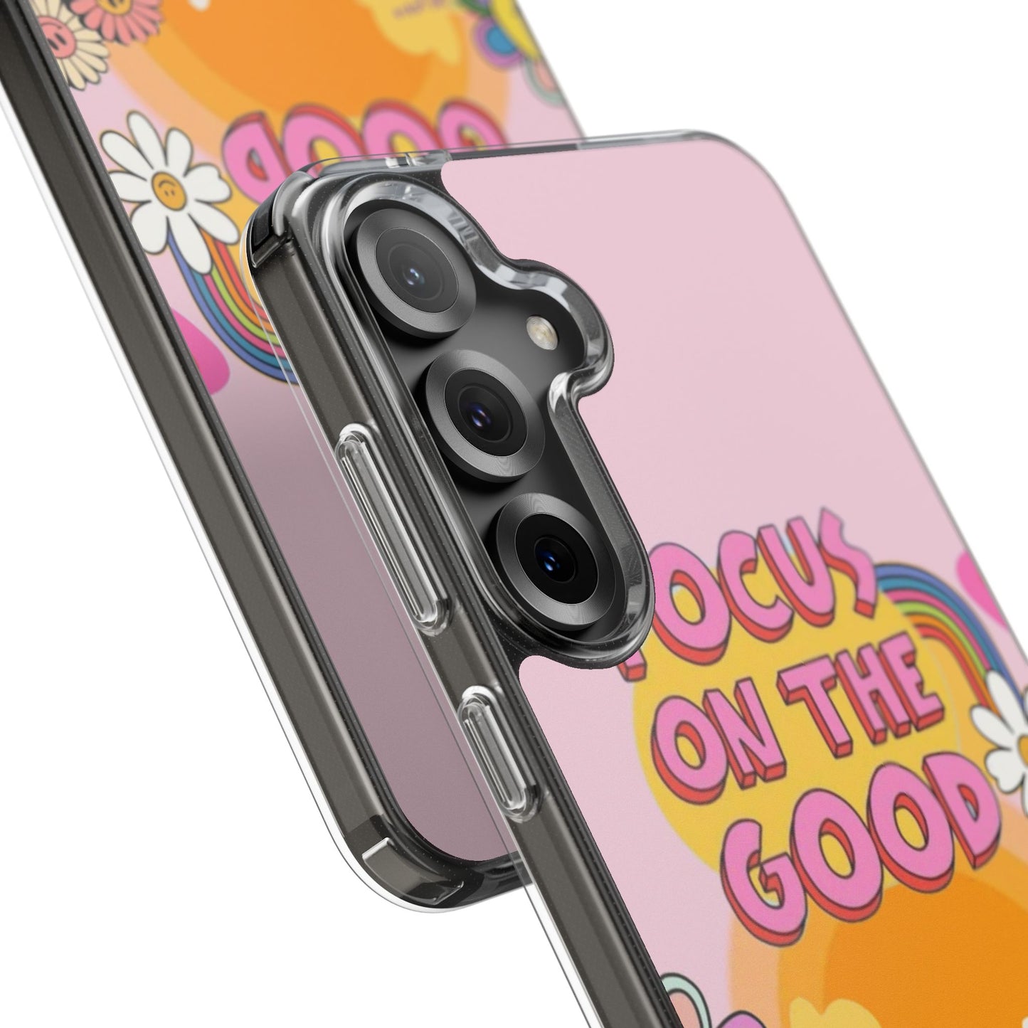 Clear Impact-Resistant Case — "Focus On The Good" Retro Floral Phone Cover