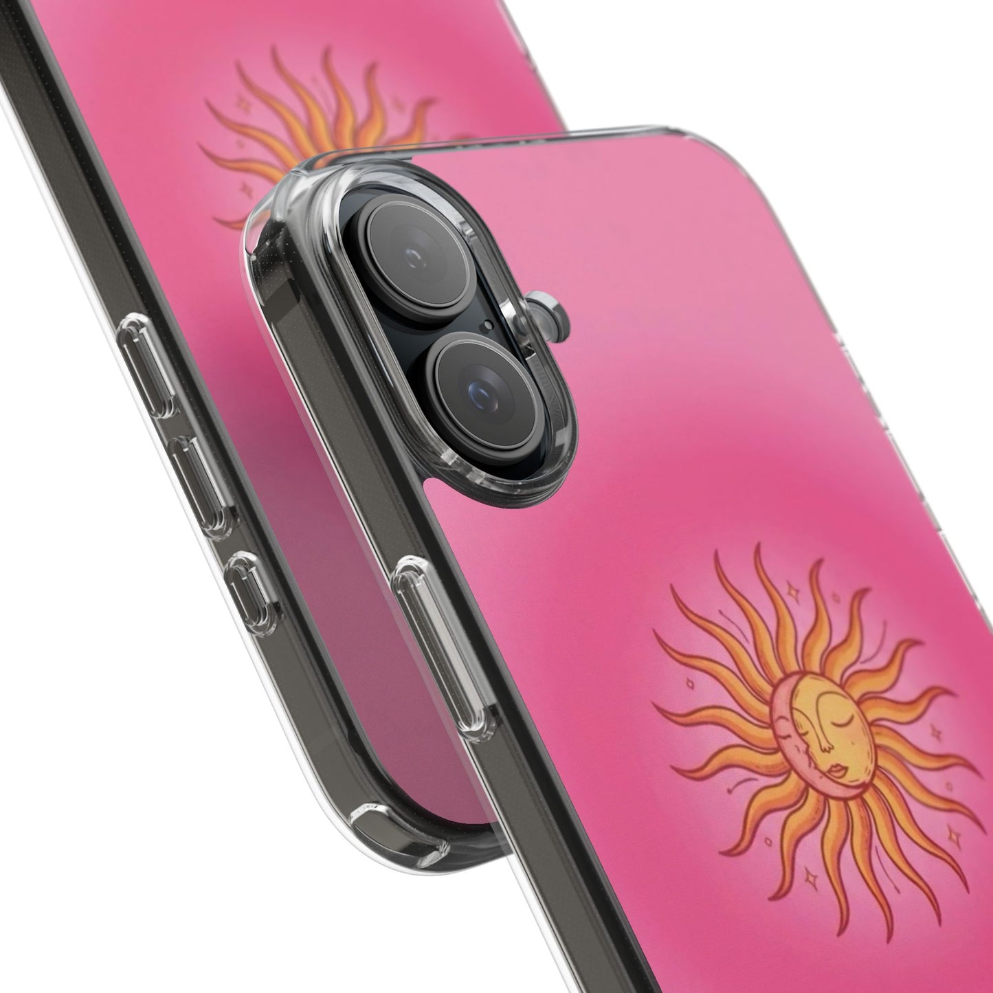 Pink Sun Phone Case — Radiant Sunburst Impact-Resistant Clear Case