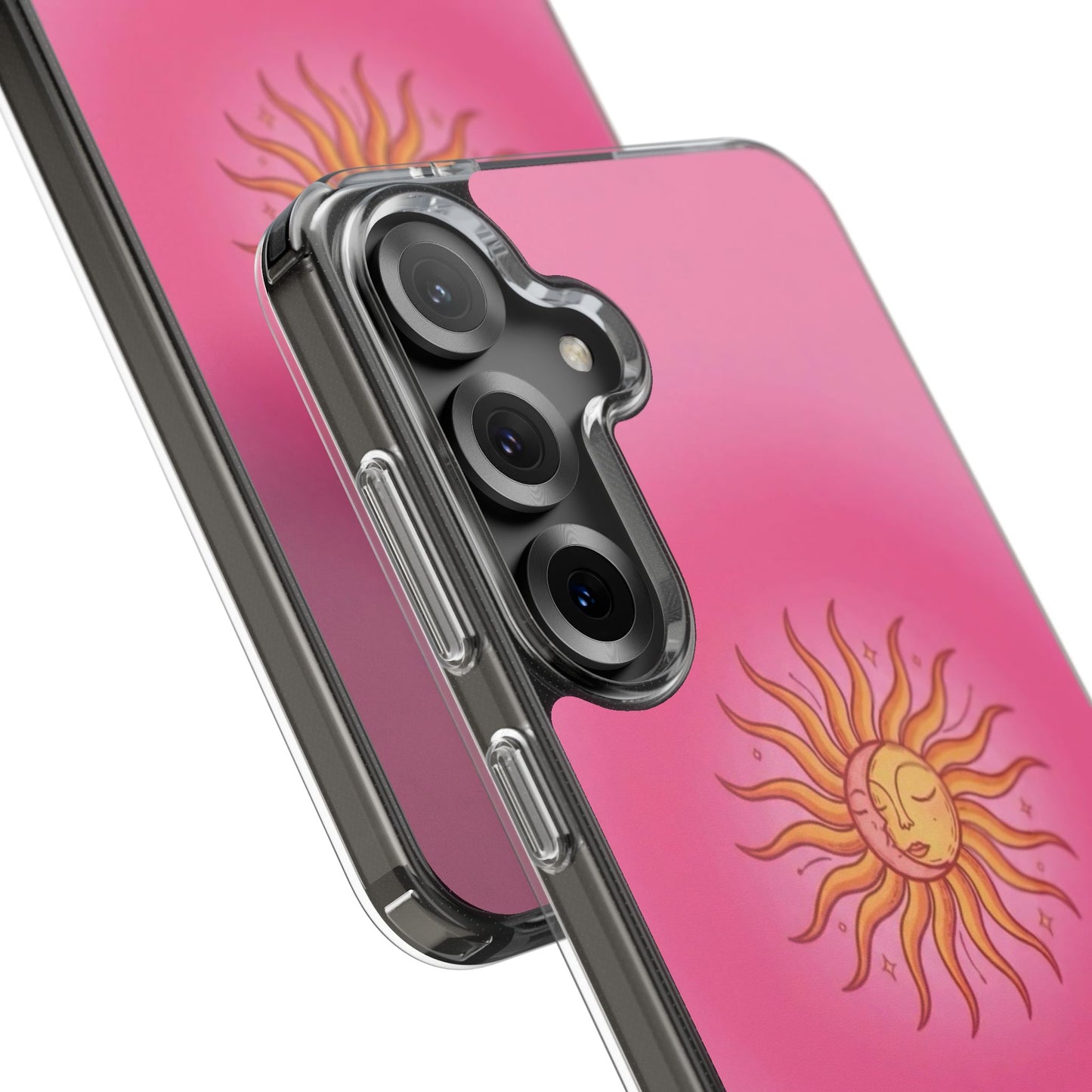 Pink Sun Phone Case — Radiant Sunburst Impact-Resistant Clear Case