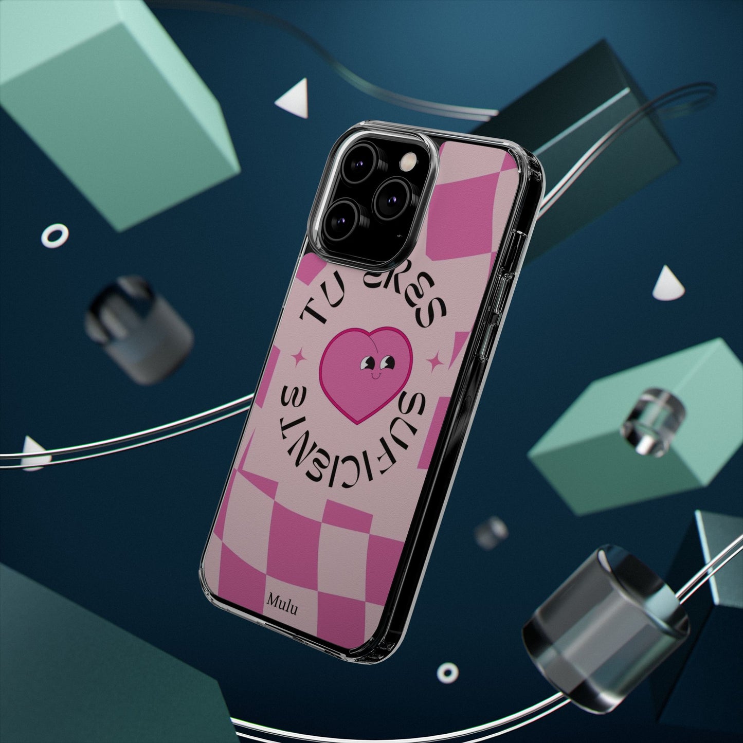 Clear Impact-Resistant Phone Case — Pink Checkerheart “Tu Eres Suficiente” Design