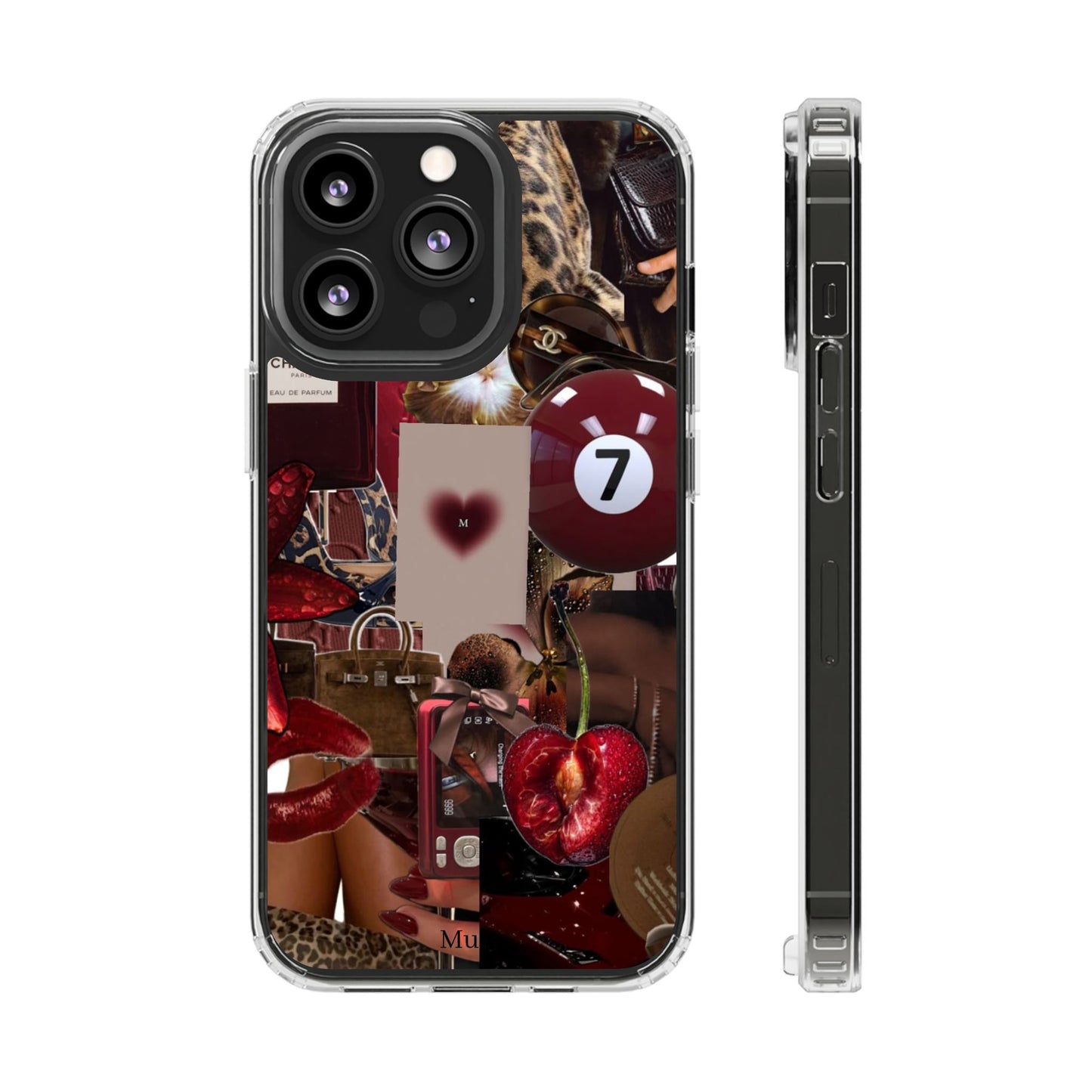 Clear Impact-Resistant Phone Case — Retro Cherry Collage Design