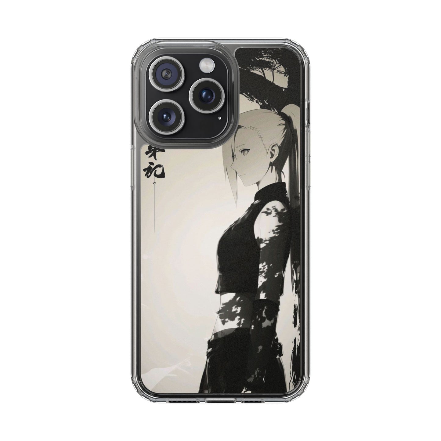 Anime Samurai Clear Phone Case — Monochrome Sumi-E Style