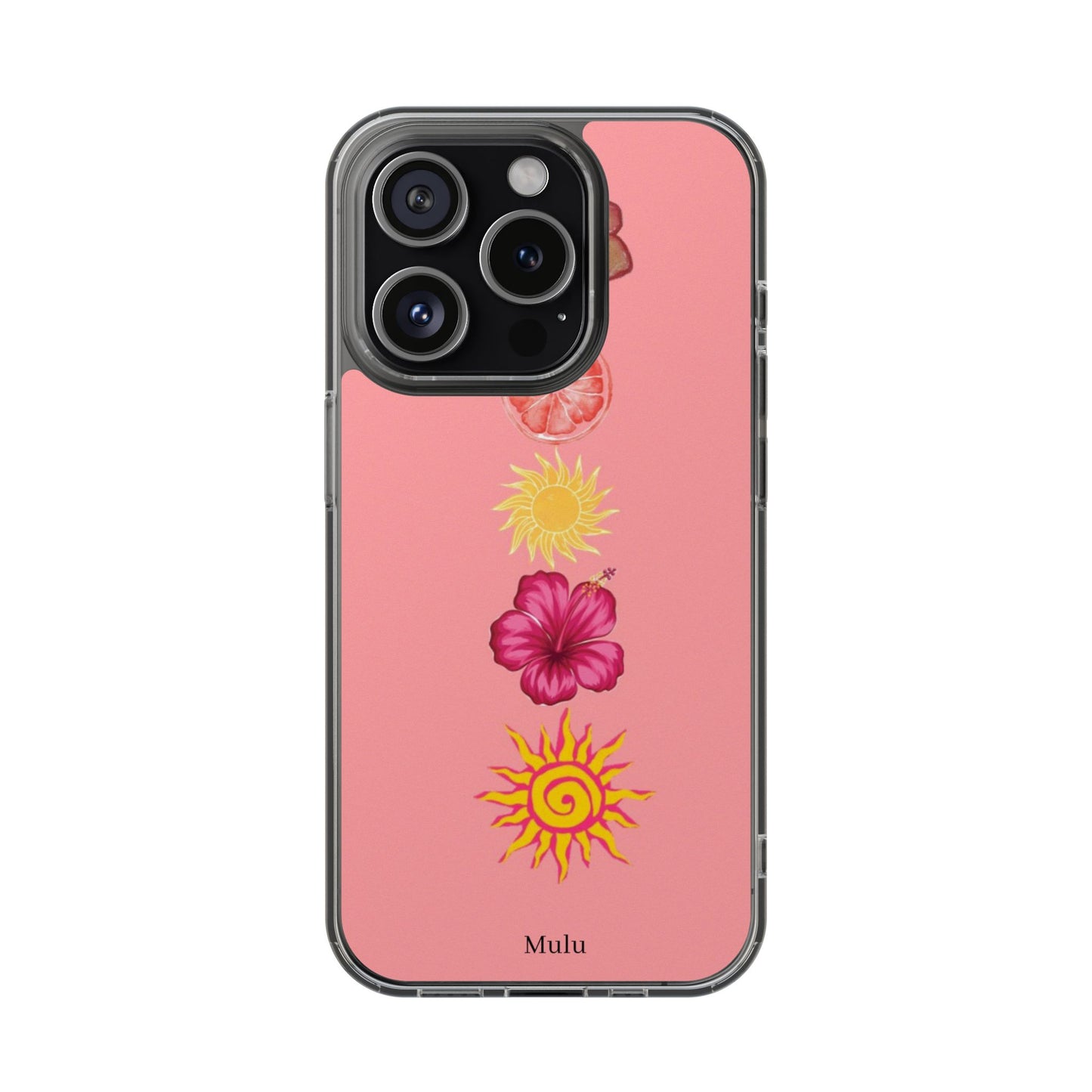 Clear Impact-Resistant Phone Case — Tropical Sun & Hibiscus Floral Design