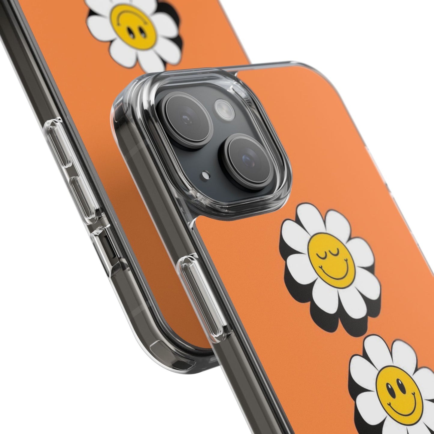 Phone Case — Orange Smiley Daisy Clear Impact‑Resistant Case