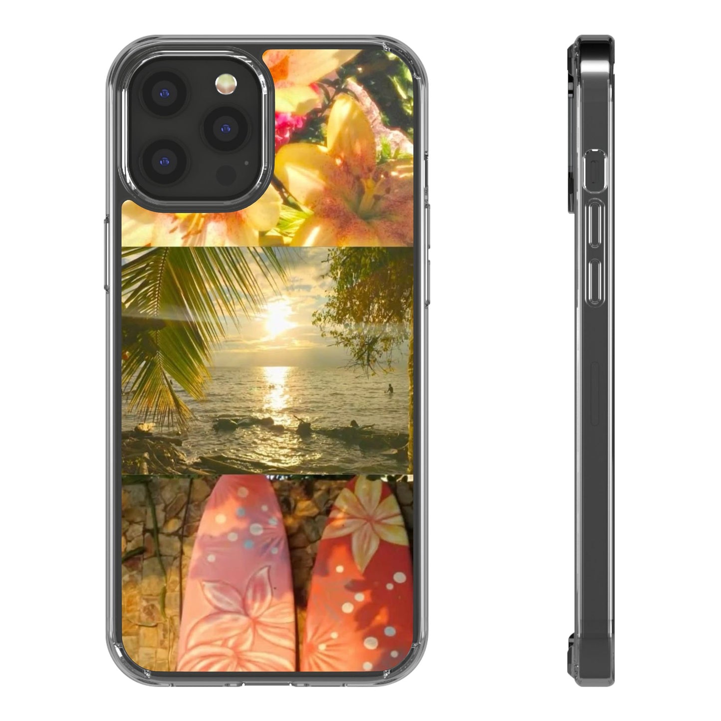 Tropical Sunset Phone Case — Floral Surfboard Clear iPhone Case