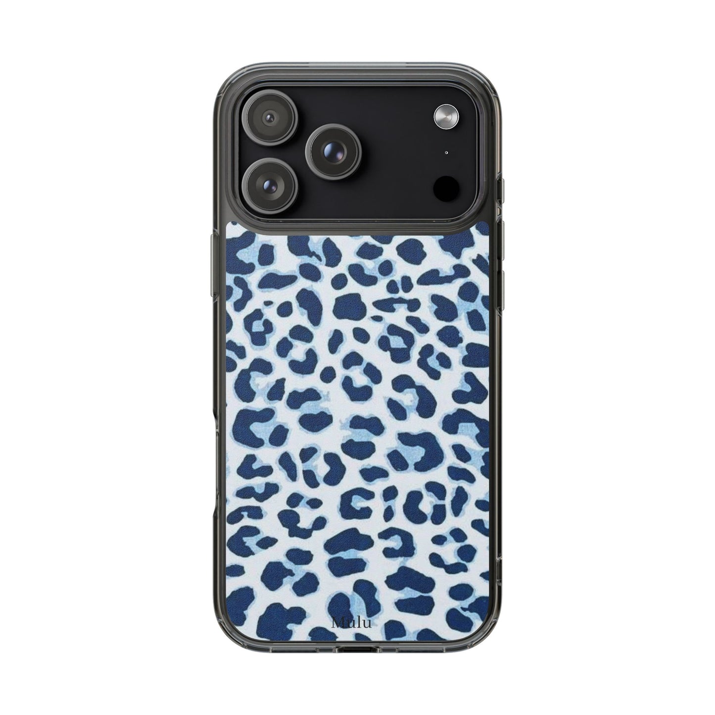 Clear Impact-Resistant Phone Case — Blue Watercolor Leopard Print