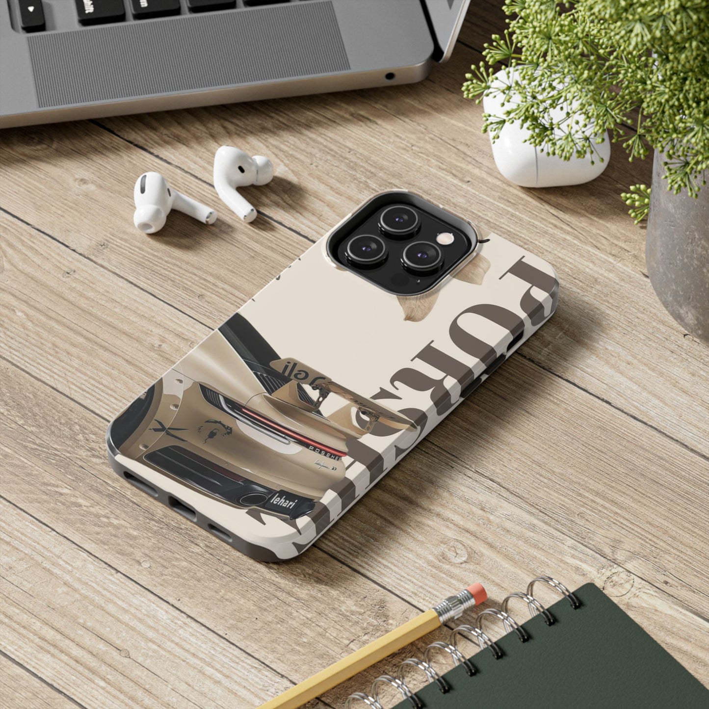 Tough Phone Case — Beige Sports Car Design with 'Tourist' Typography
