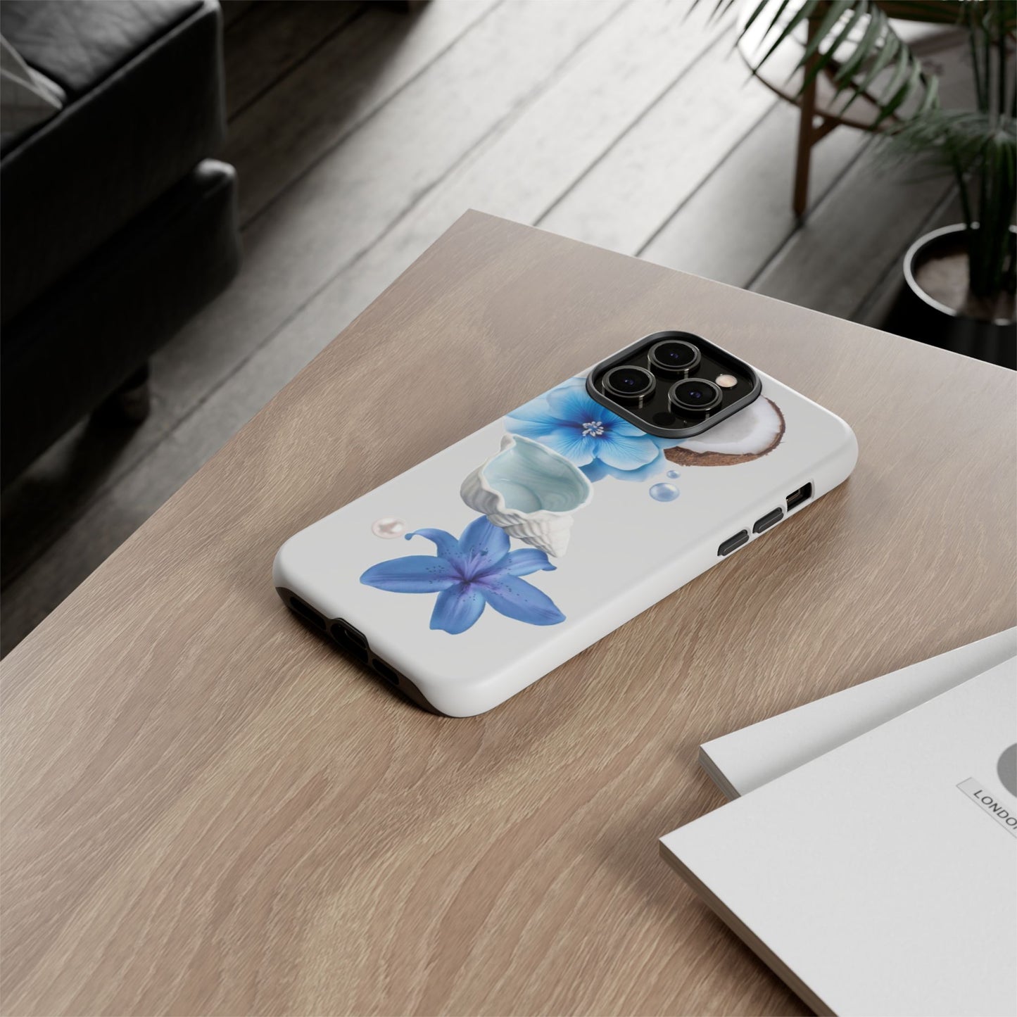 Tropical Blue Floral Phone Case — Coconut, Shell & Starfish Design