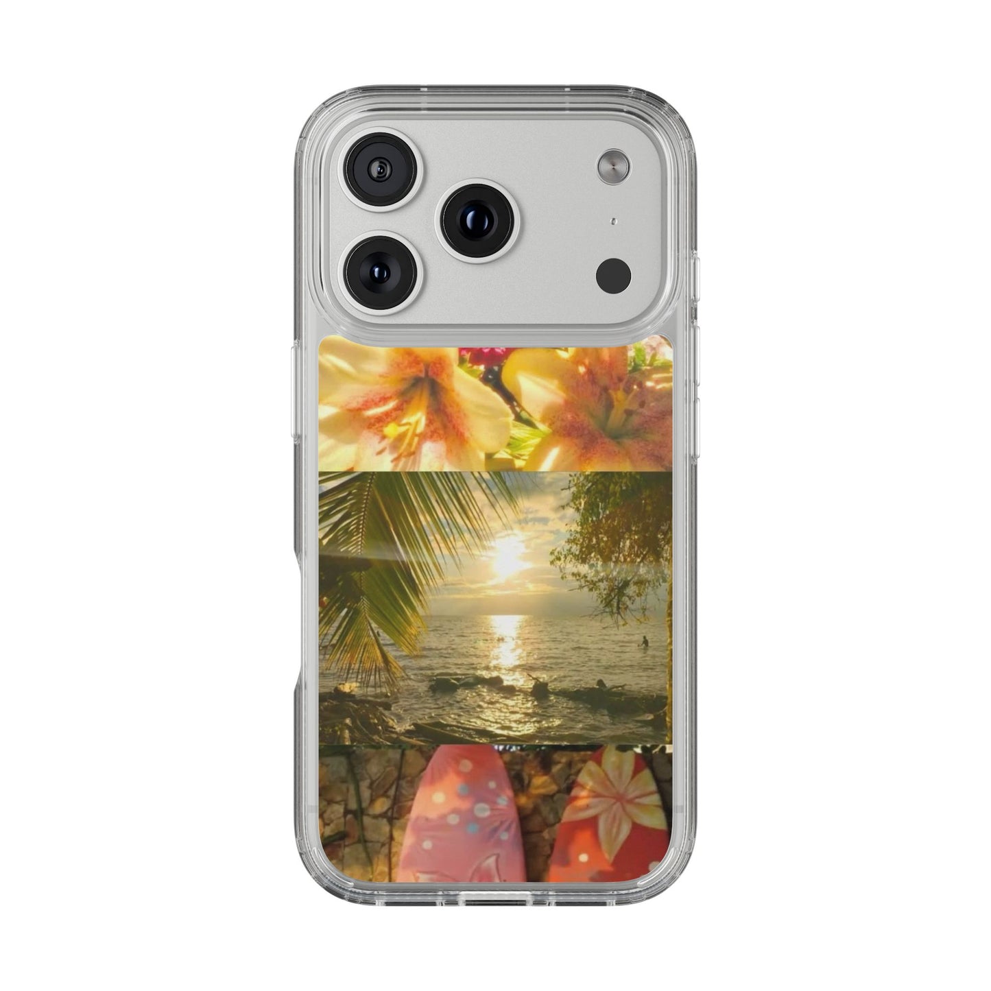 Tropical Sunset Phone Case — Floral Surfboard Clear iPhone Case