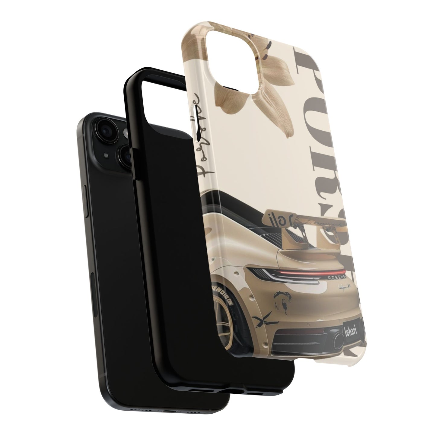Tough Phone Case — Beige Sports Car Design with 'Tourist' Typography
