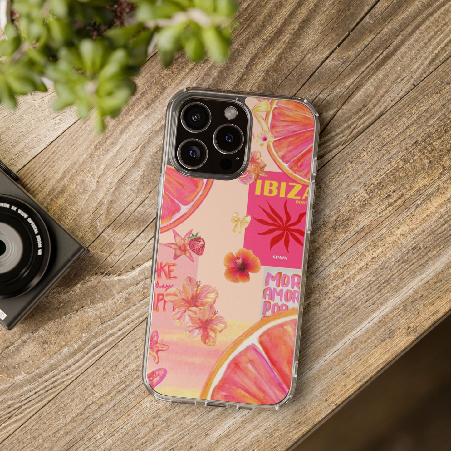 Clear Impact Phone Case — Pink Ibiza Citrus Floral Design