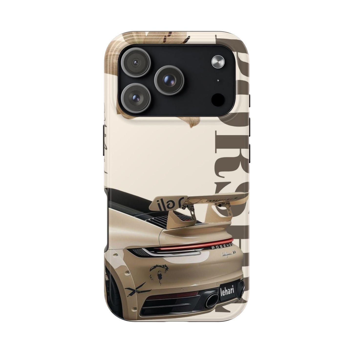 Tough Phone Case — Beige Sports Car Design with 'Tourist' Typography