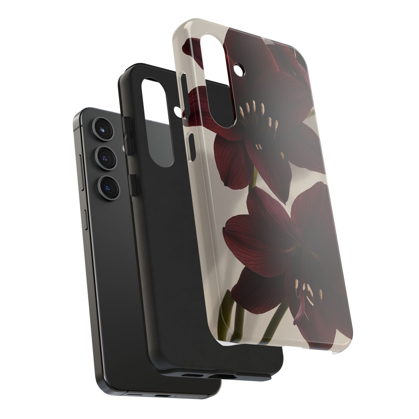Amaryllis Noir Tough Phone Case — Dark Burgundy Floral Protective Cover