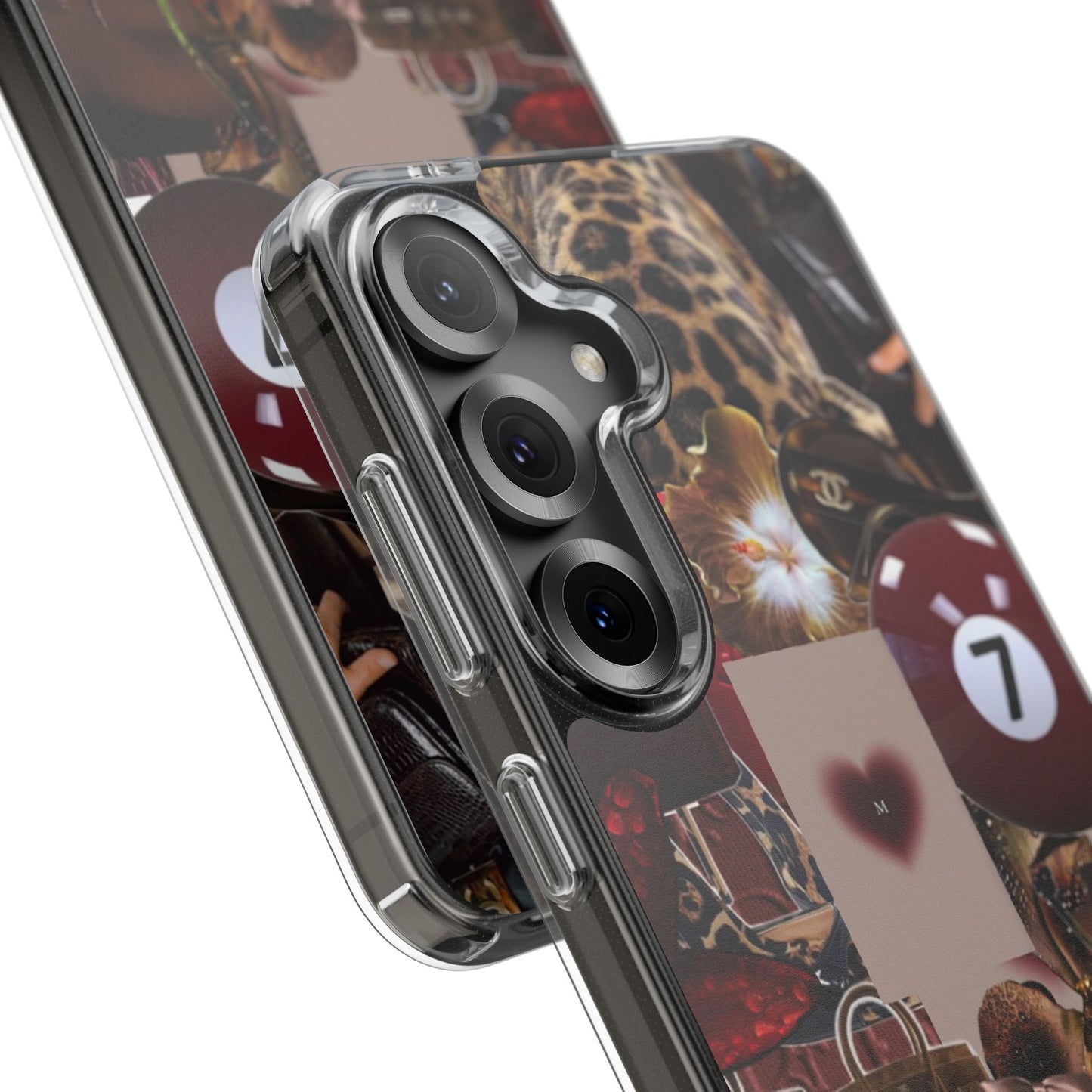 Clear Impact-Resistant Phone Case — Retro Cherry Collage Design