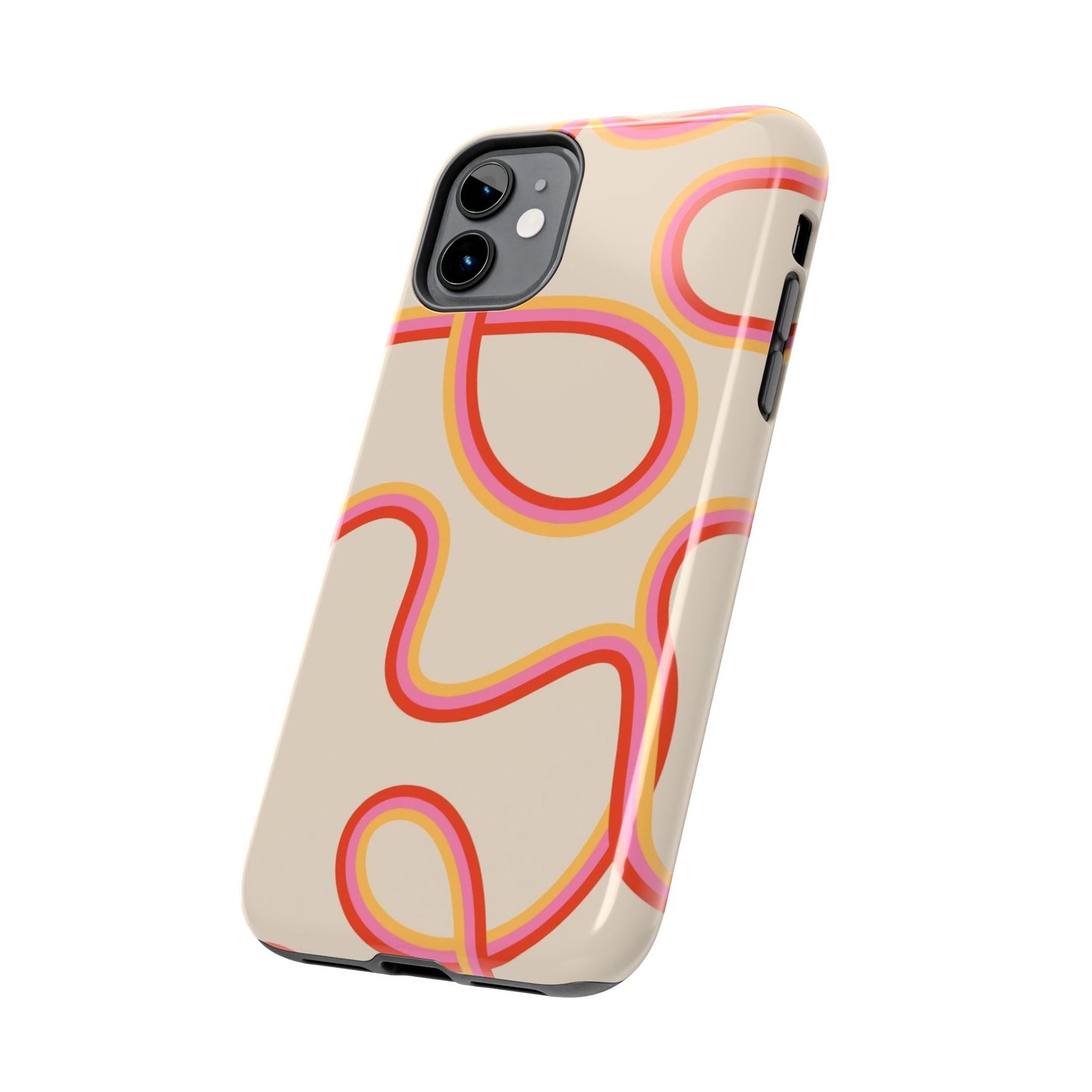 Retro Swirl Tough Phone Case — Beige Pink Orange Abstract Protection