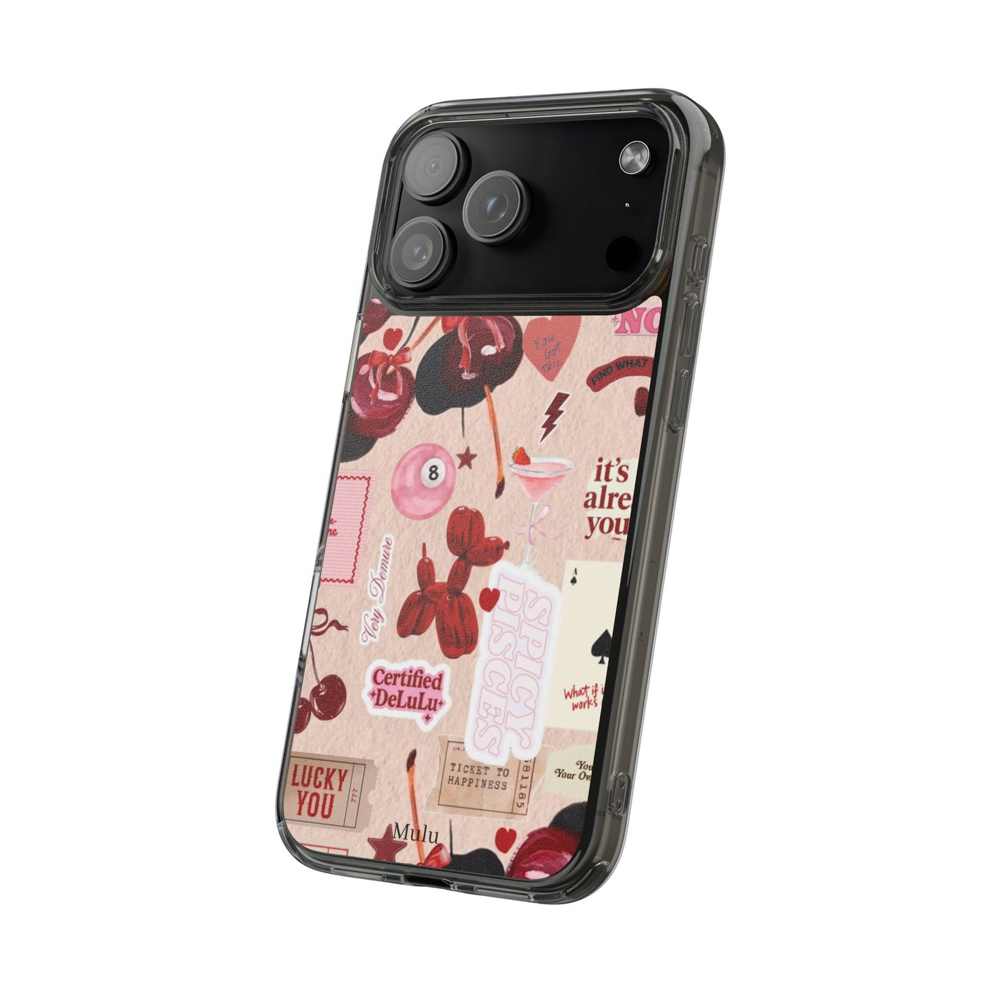 Clear Impact-Resistant Phone Case — Retro Cherry & Sticker Collage