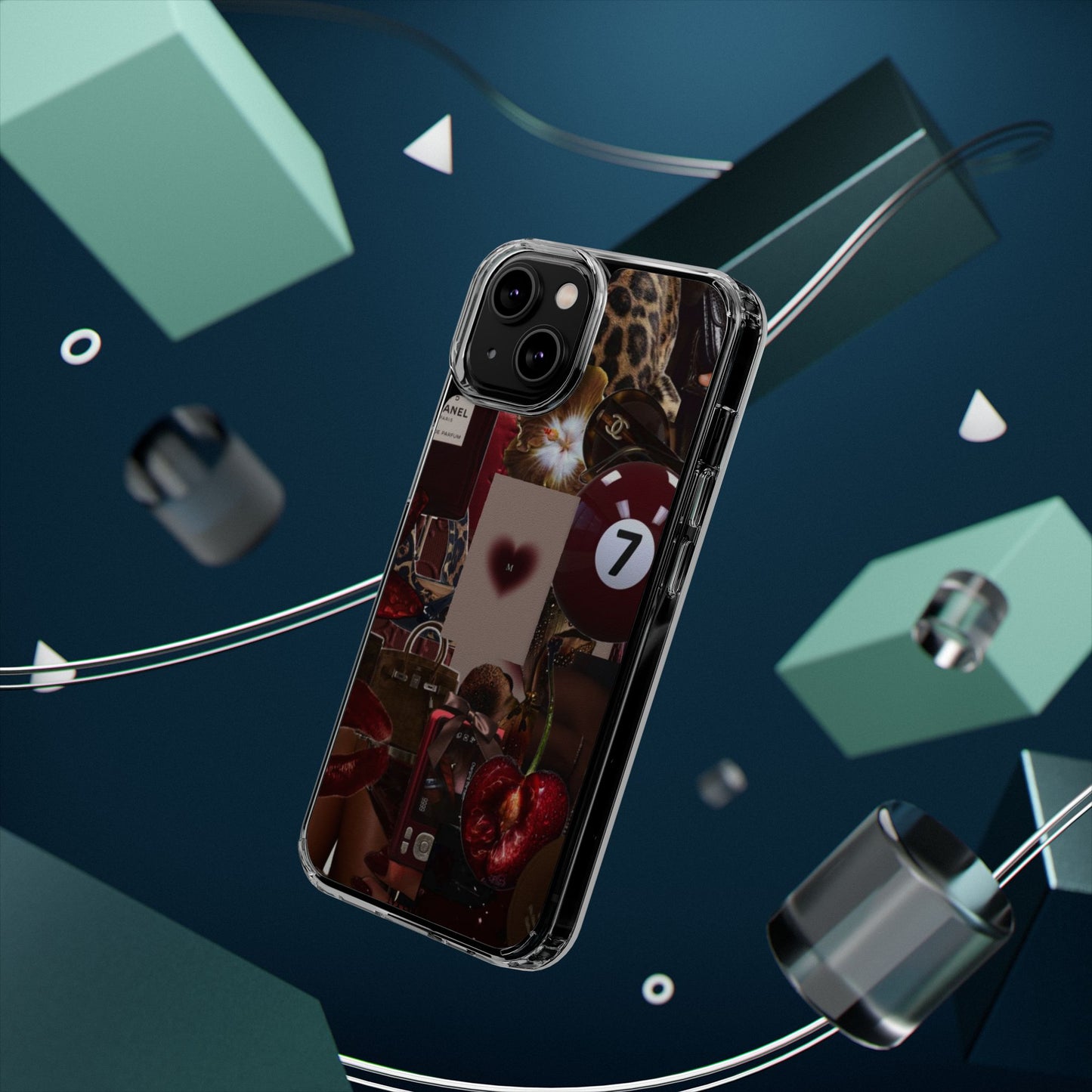 Clear Impact-Resistant Phone Case — Retro Cherry Collage Design