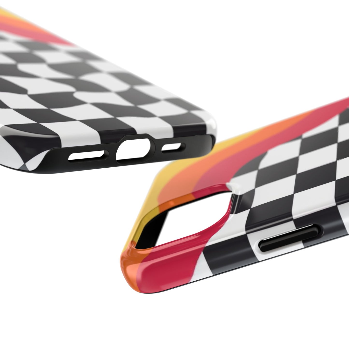 Retro Wavy Checkerboard Tough Phone Case — Rainbow Surf Skate Design