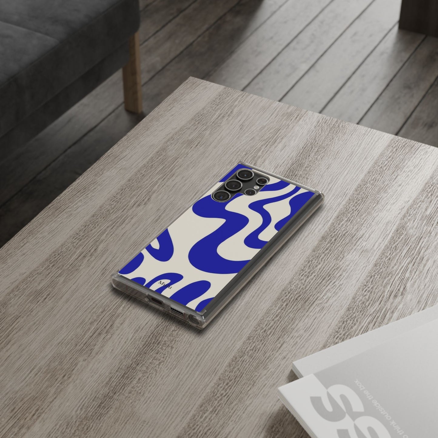 Clear Impact-Resistant Case — Blue Abstract Wavy Pattern