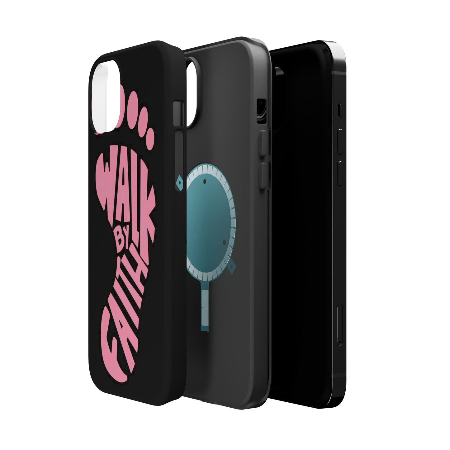Phone Case — "Walk By Faith" Pink Footprint Magnetic Impact-Resistant Case