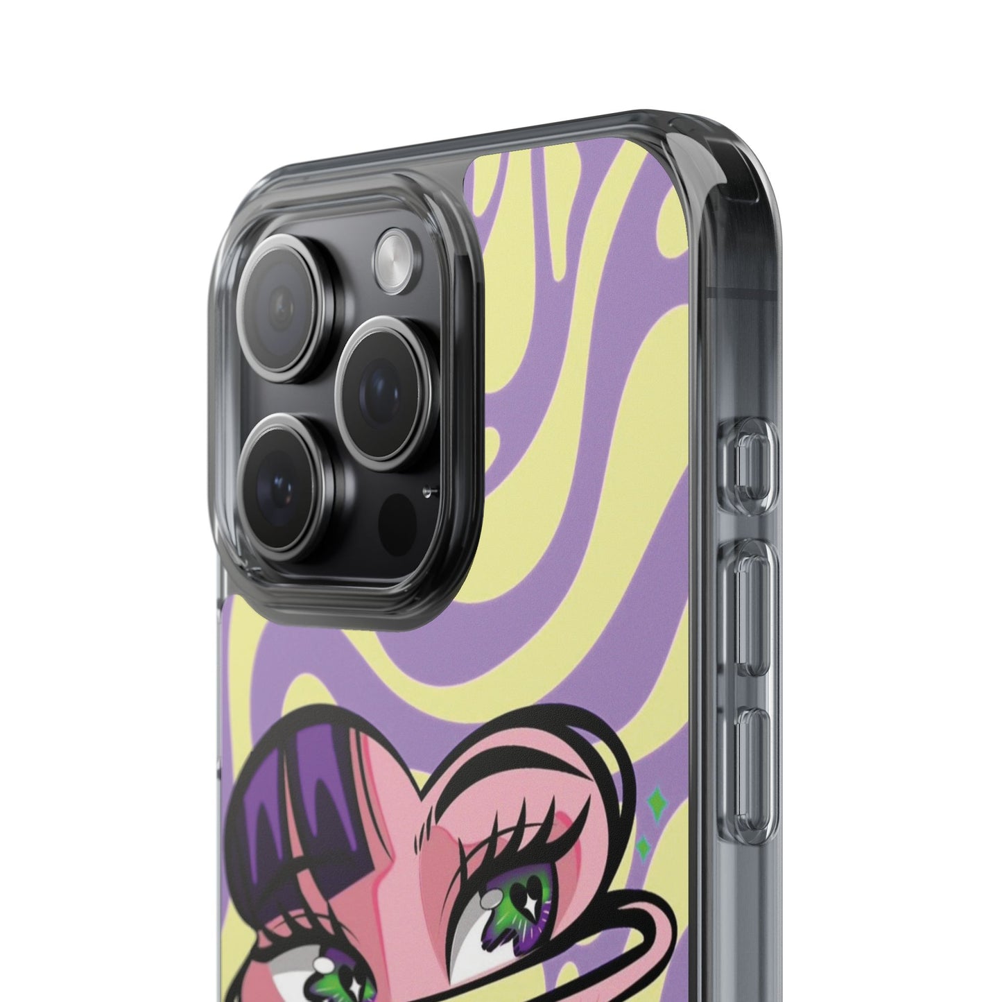 Clear Impact-Resistant Case — Retro Psychedelic Heart Face Design