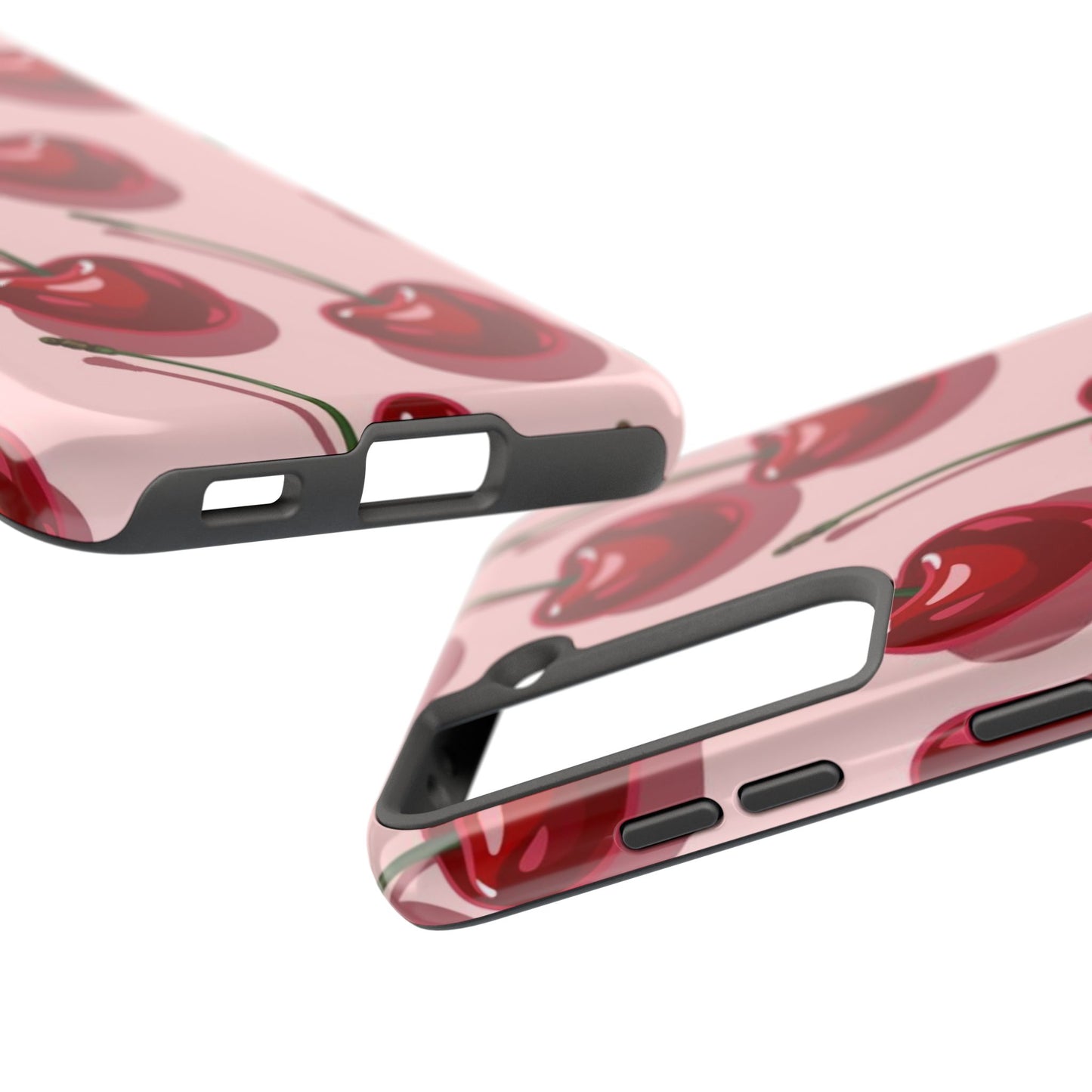 Cherry Pattern Tough Phone Case — Retro Pink Cherry Print Protective Phone Case