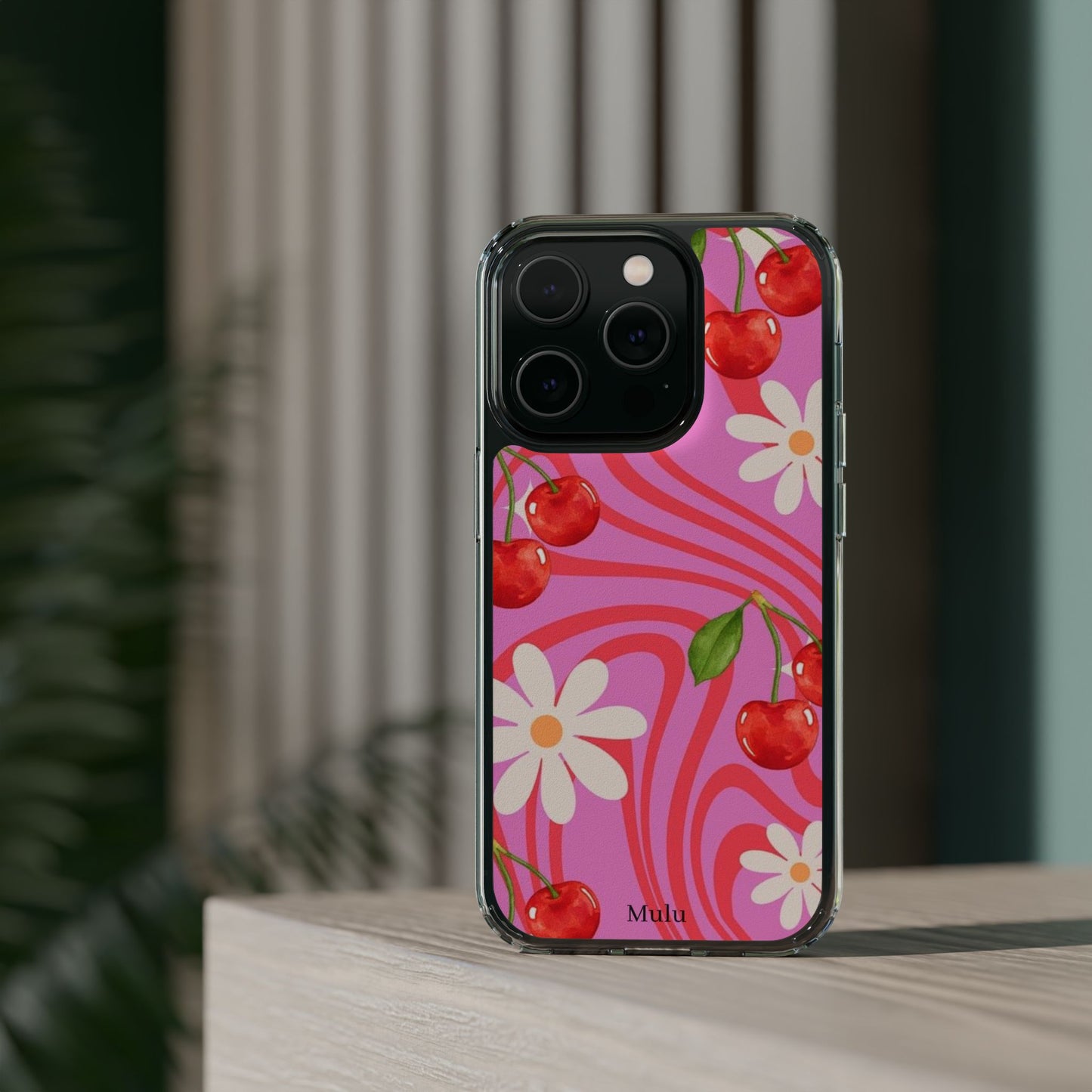 Clear Impact Phone Case — Retro Cherry & Daisy Floral Design