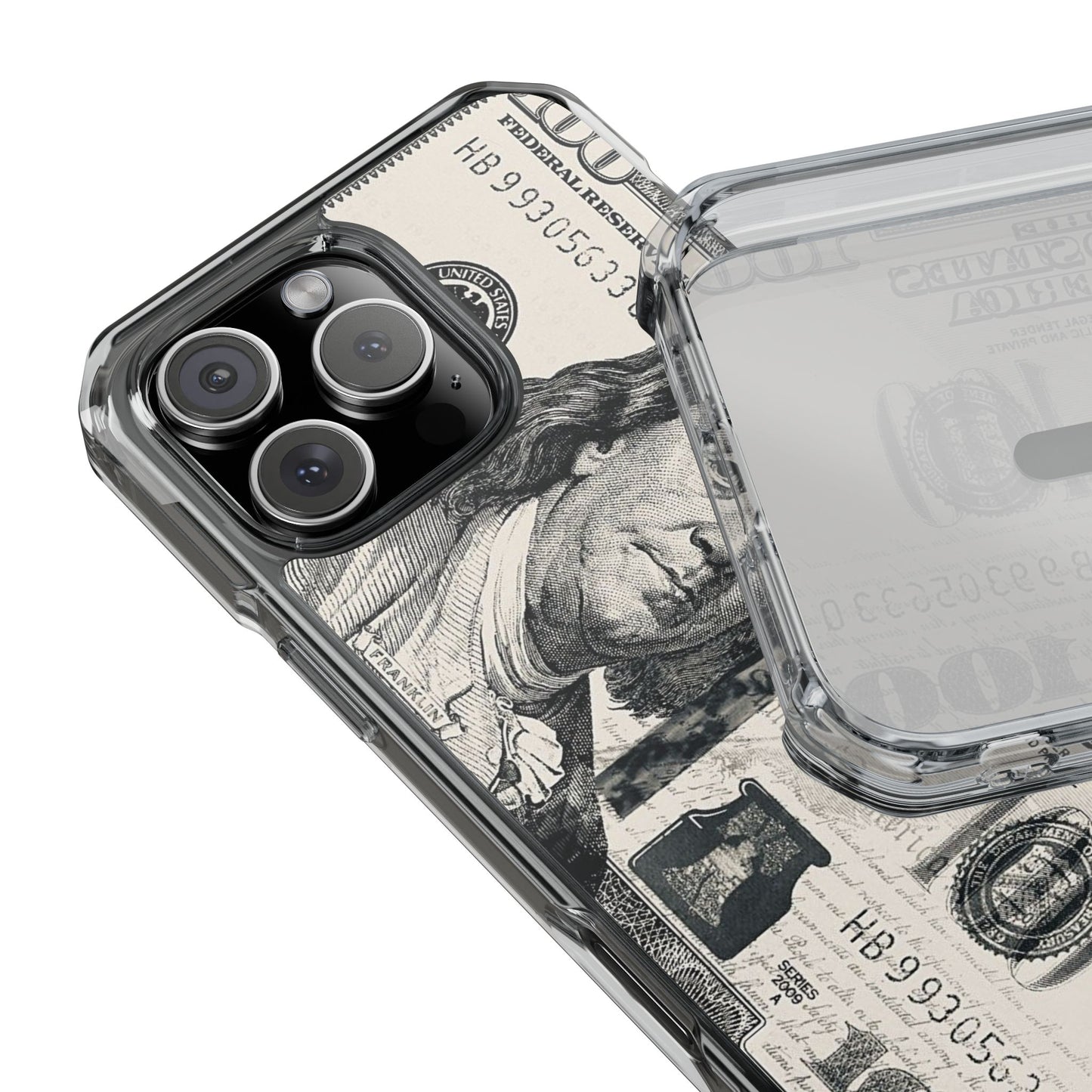 Clear Magnetic Phone Case — Hundred Dollar Bill Design