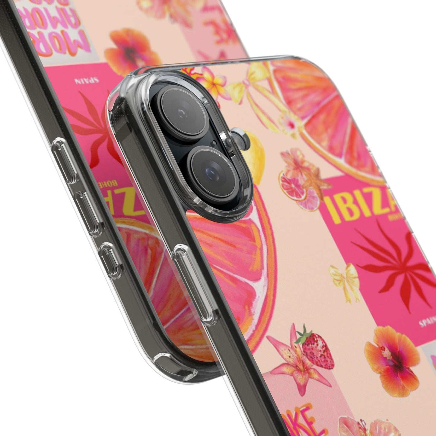 Clear Impact Phone Case — Pink Ibiza Citrus Floral Design