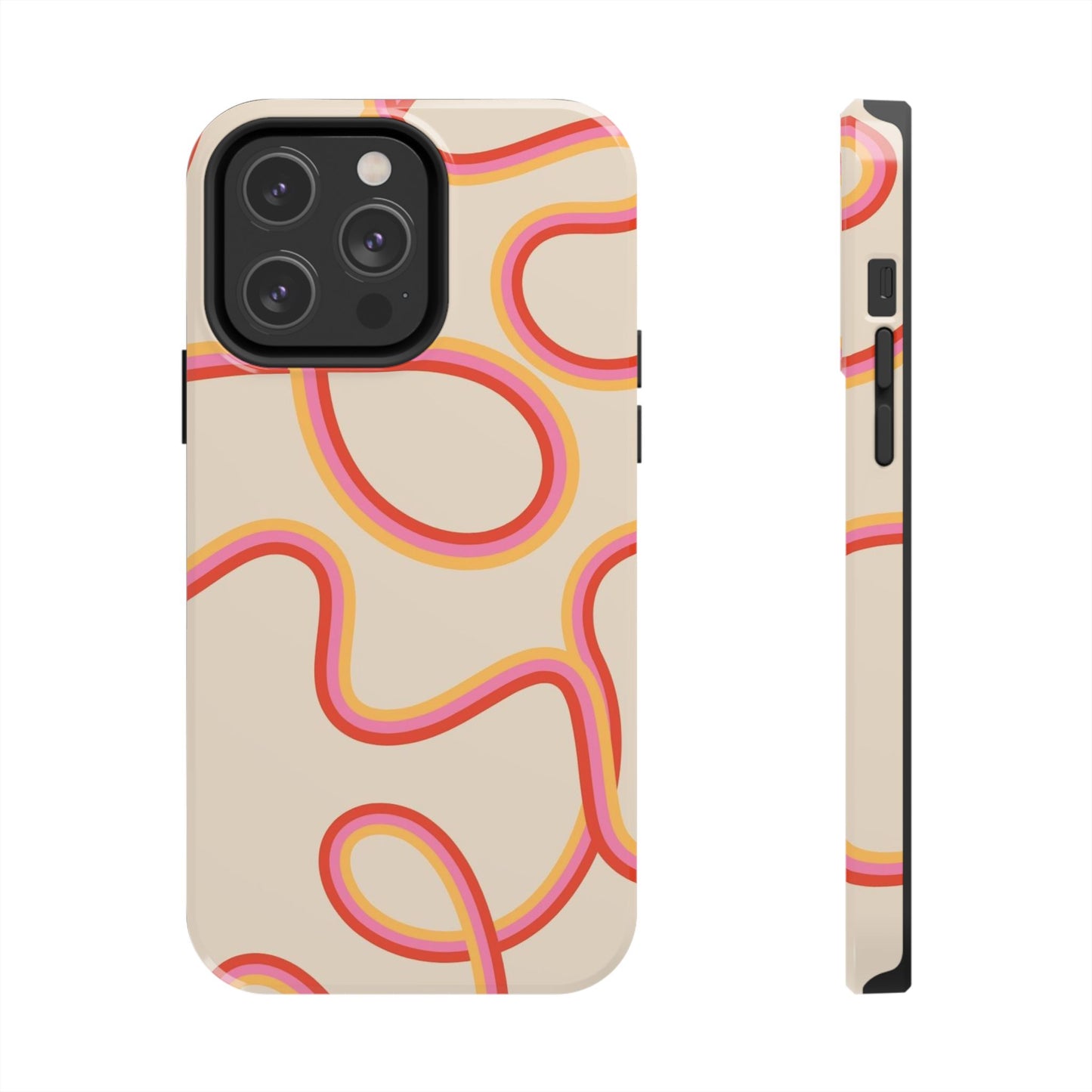 Retro Swirl Tough Phone Case — Beige Pink Orange Abstract Protection