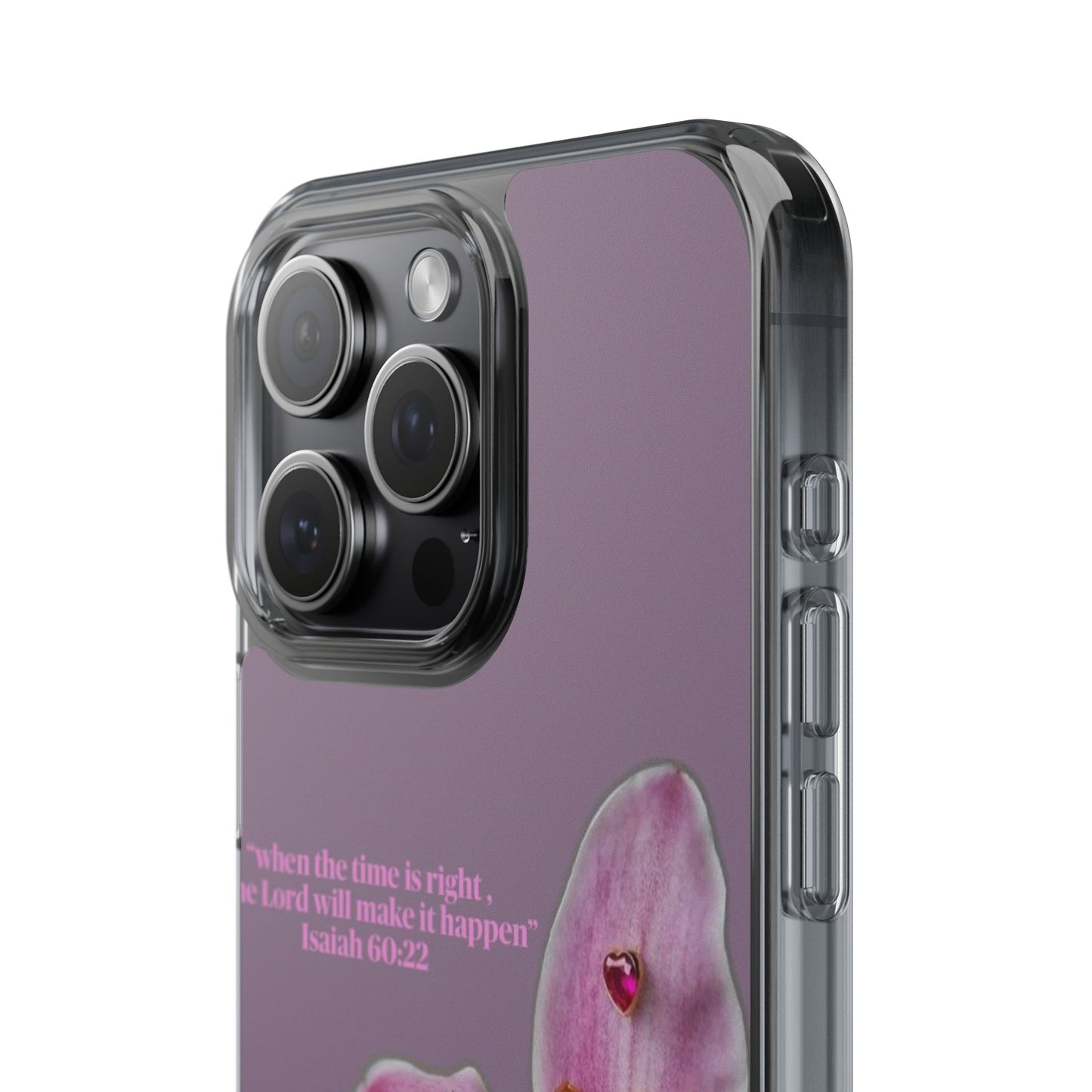 Clear Floral Impact-Resistant Phone Case — "When the time is right" Rose Orchid Design
