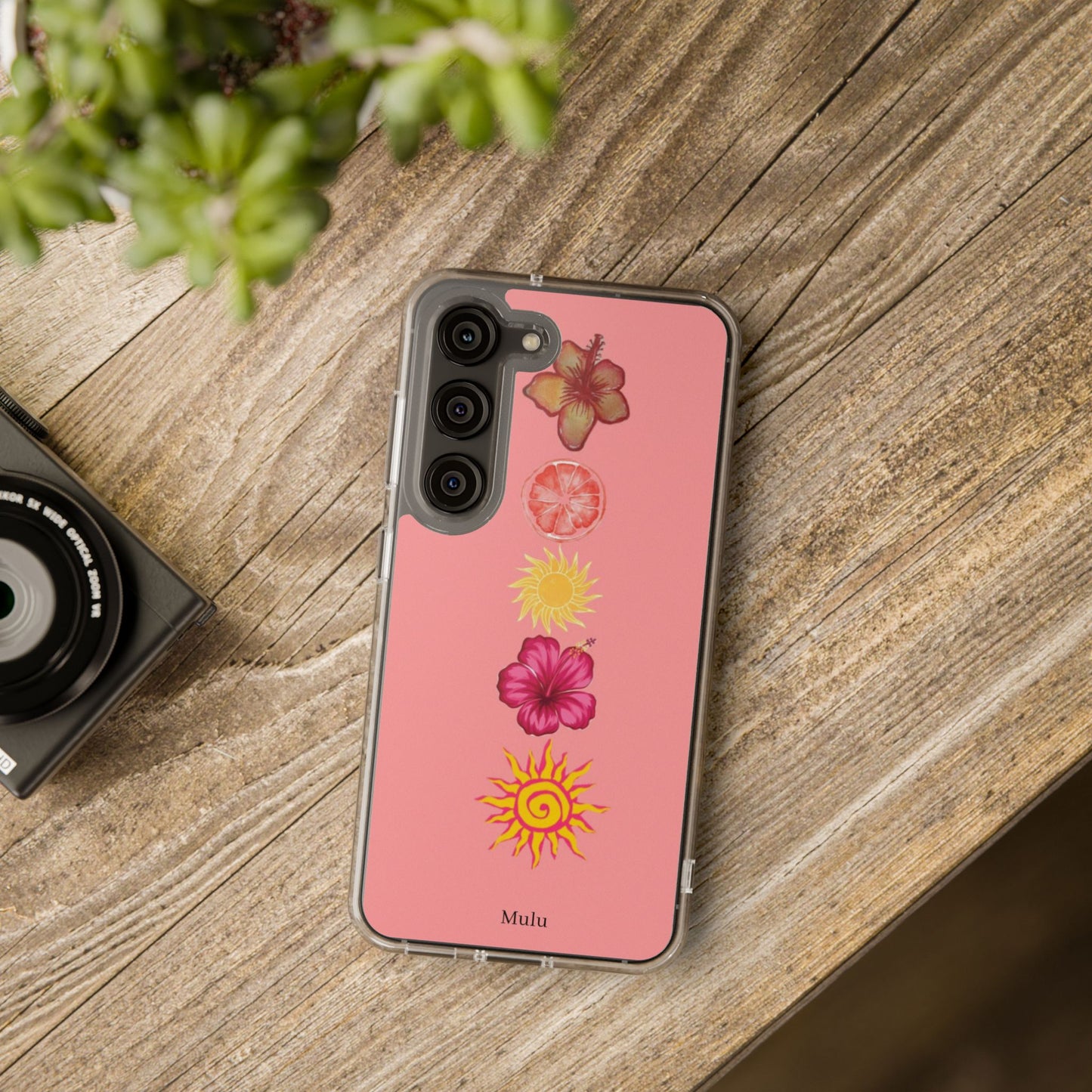 Clear Impact-Resistant Phone Case — Tropical Sun & Hibiscus Floral Design