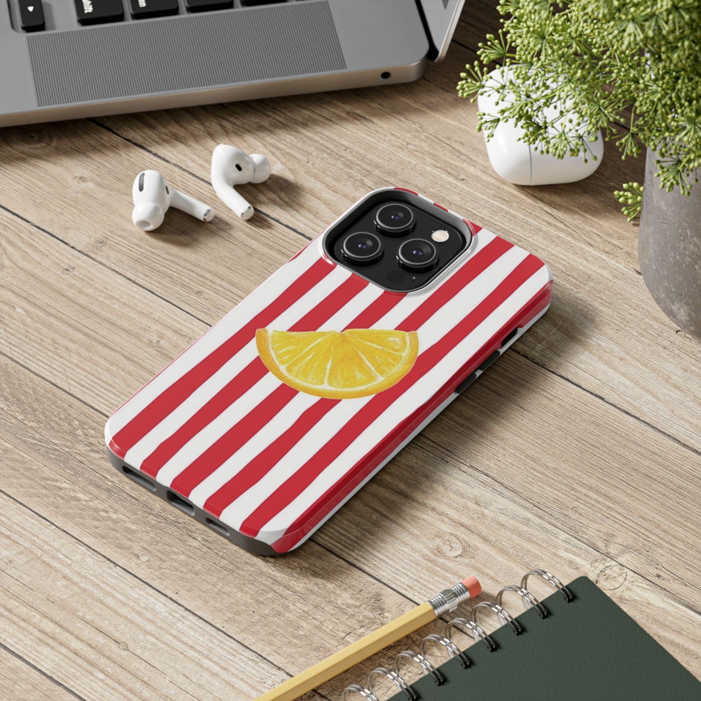 Lemon Slice Red & White Stripe Tough Phone Case