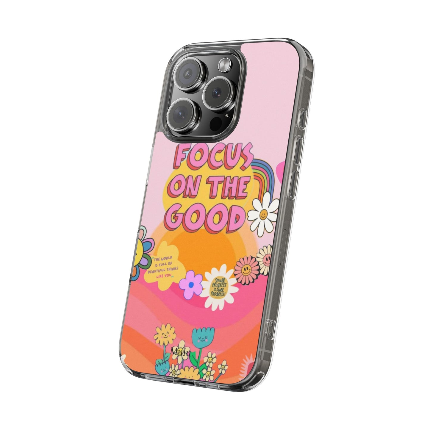 Clear Impact-Resistant Case — "Focus On The Good" Retro Floral Phone Cover
