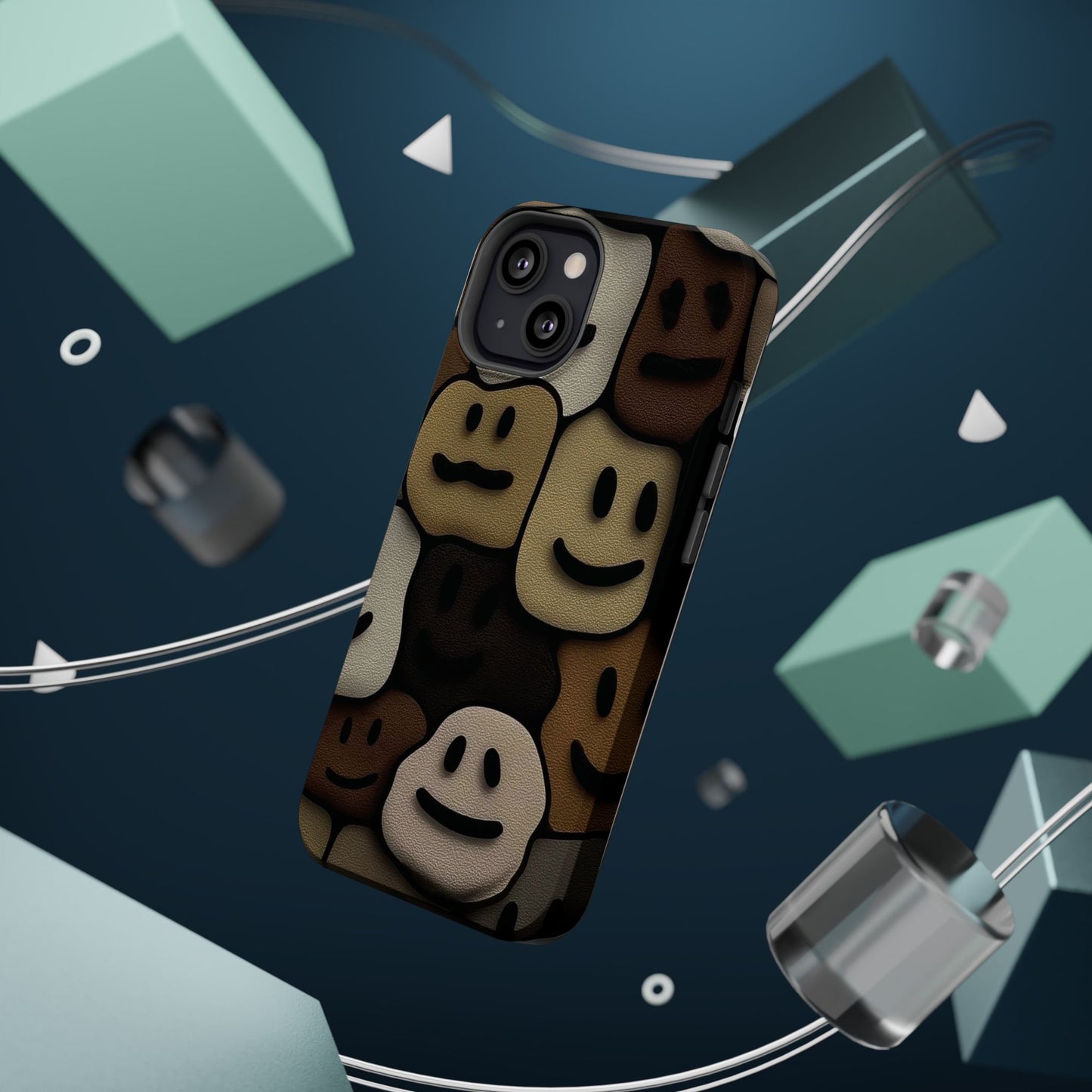 Magnetic Impact-Resistant Case — Brown Smiley Tile Phone Cover