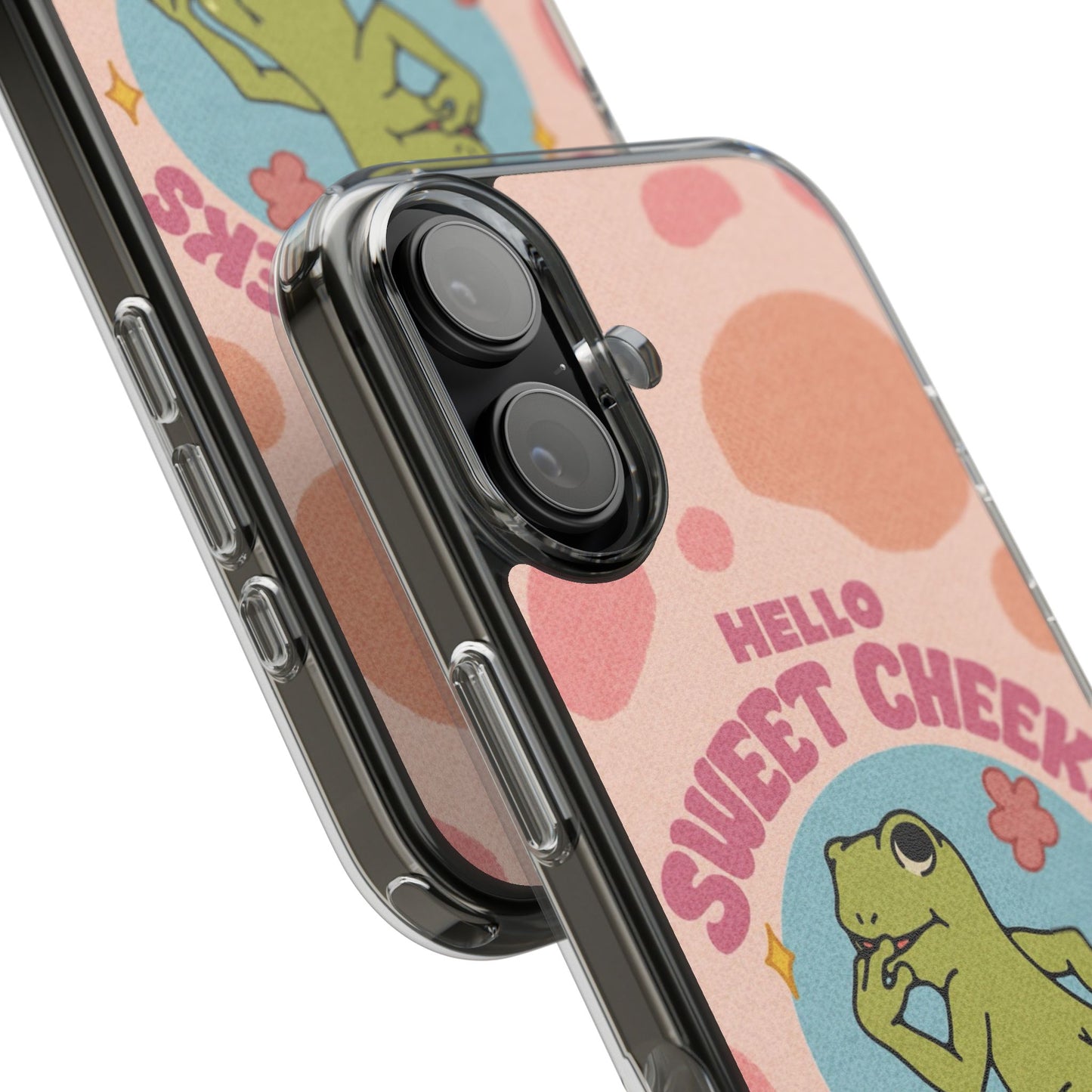 Clear Impact Phone Case — "Hello Sweet Cheeks" Retro Frog Design