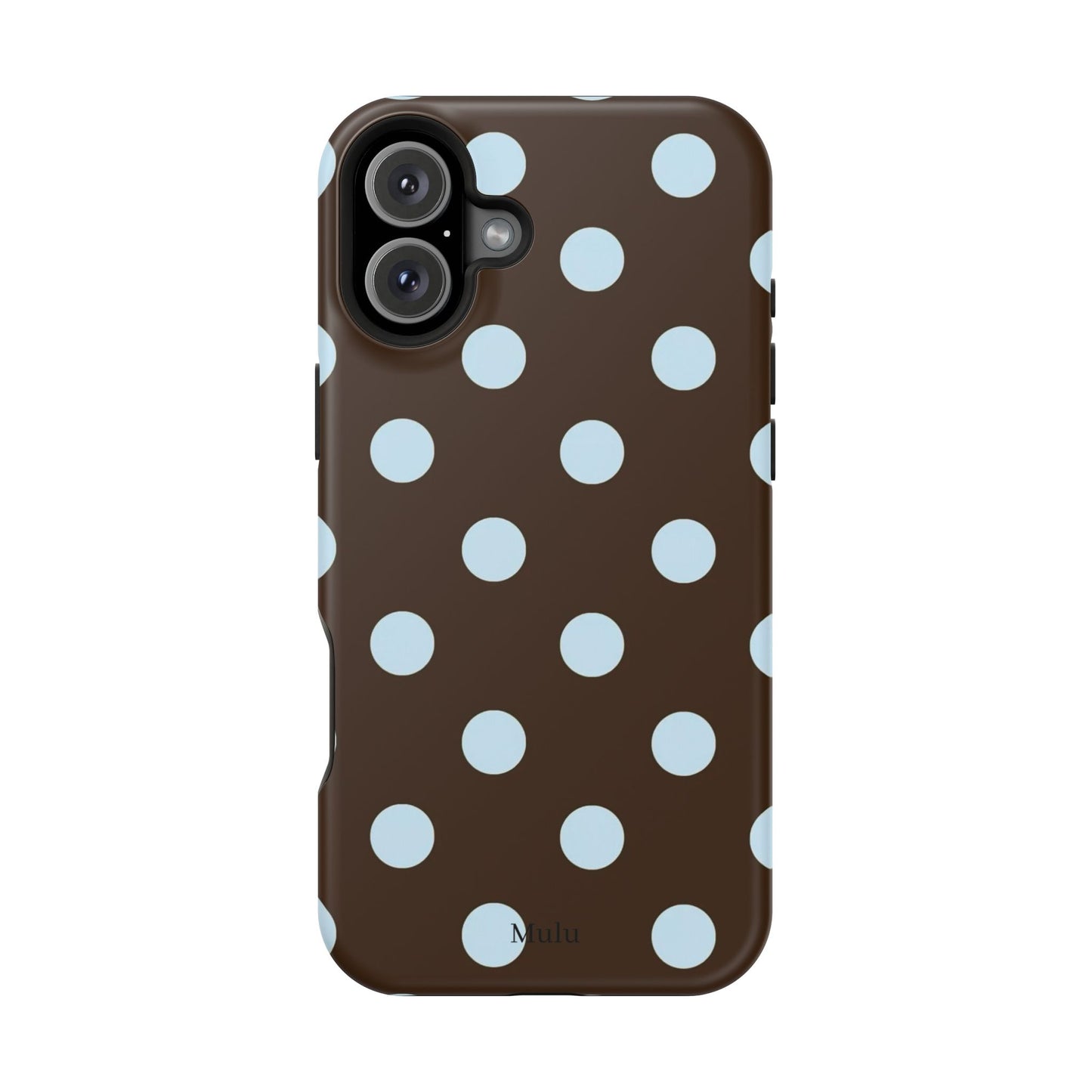 Polka Dot Magnetic Phone Case — Brown with Light Blue Dots, Impact-Resistant