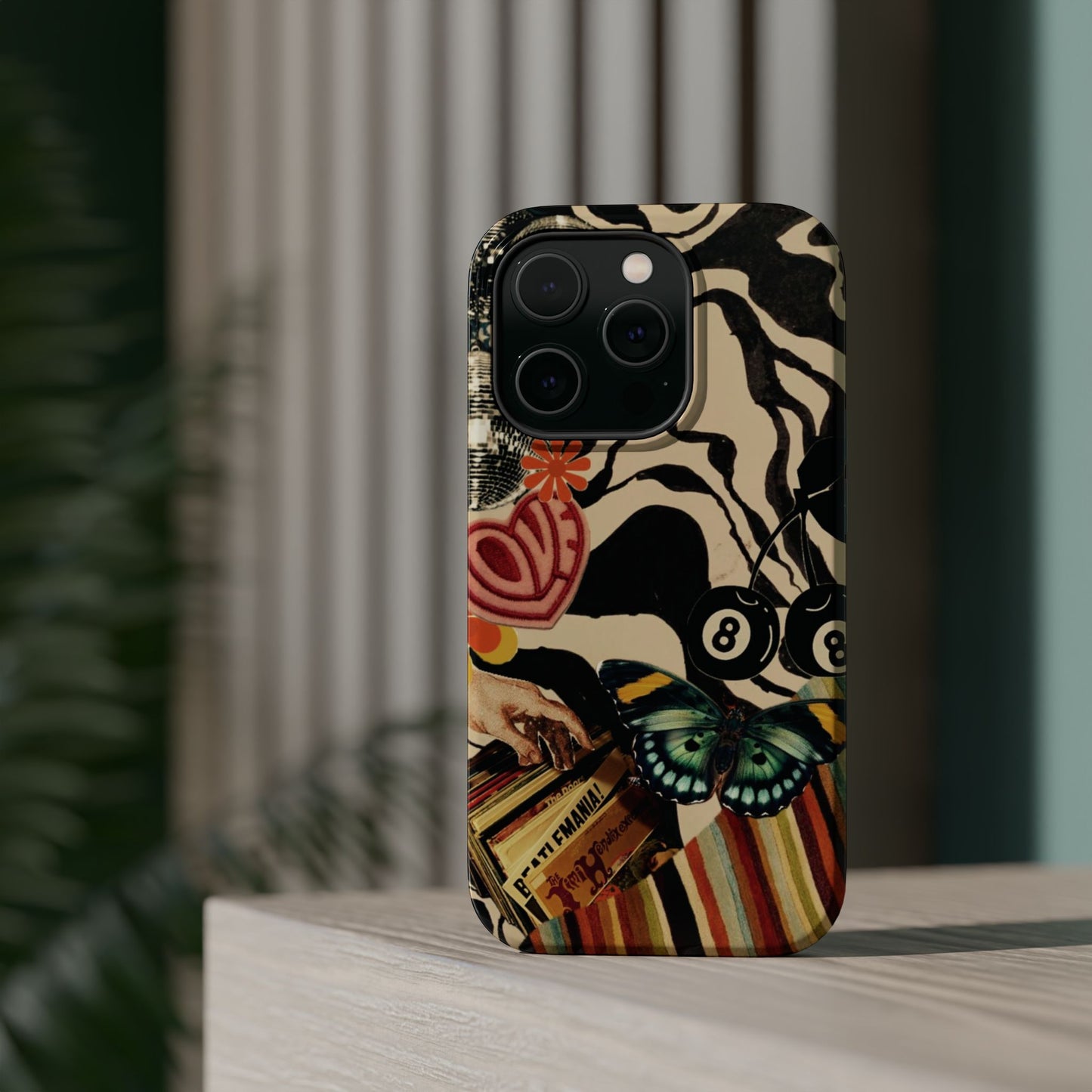 Phone Case — Retro Collage Magnetic Impact-Resistant Case with Butterfly & Zebra Print