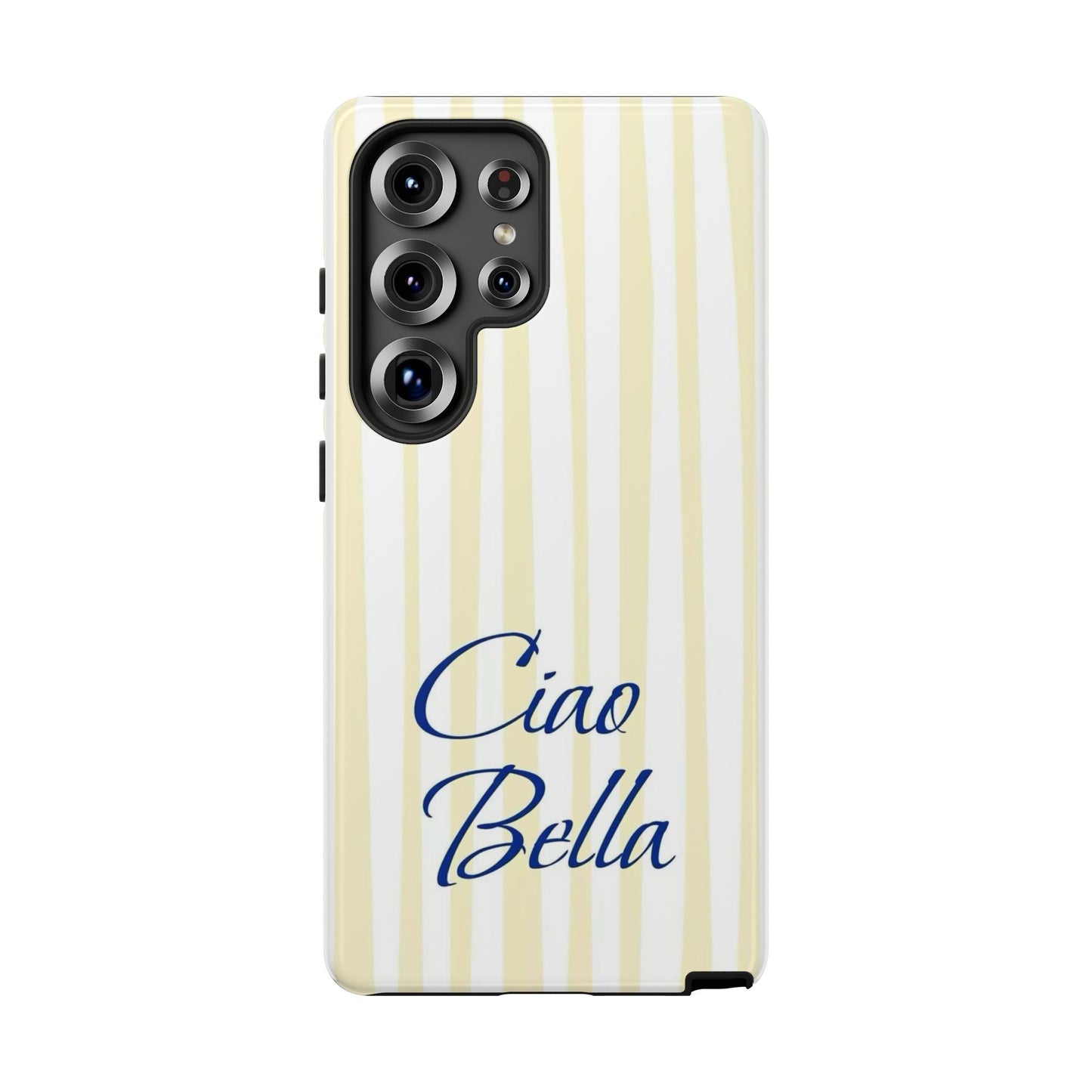 Ciao Bella Phone Case – Striped Elegant Italian Script Protective Cover