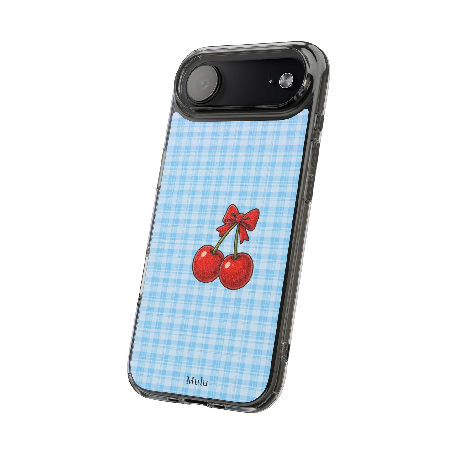 Clear Cherry Gingham Phone Case — Impact-Resistant Clear Case with Red Cherry Design