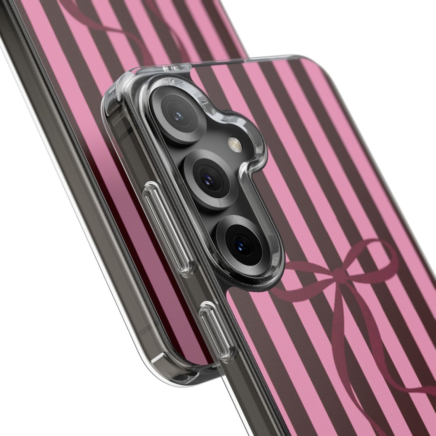 Pink Striped Ribbon Clear Impact-Resistant Phone Case