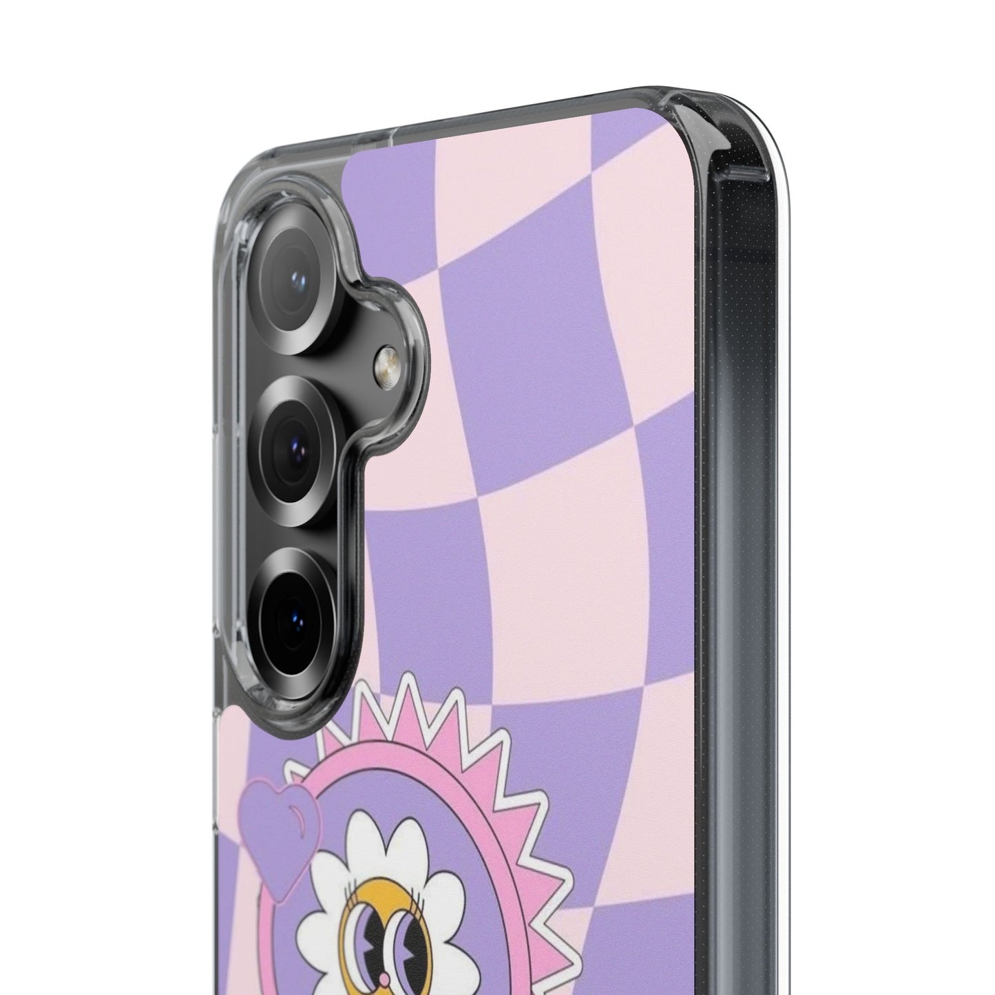 Clear Impact-Resistant Case — Cute Purple Checkerboard Dino with 'Mulu'