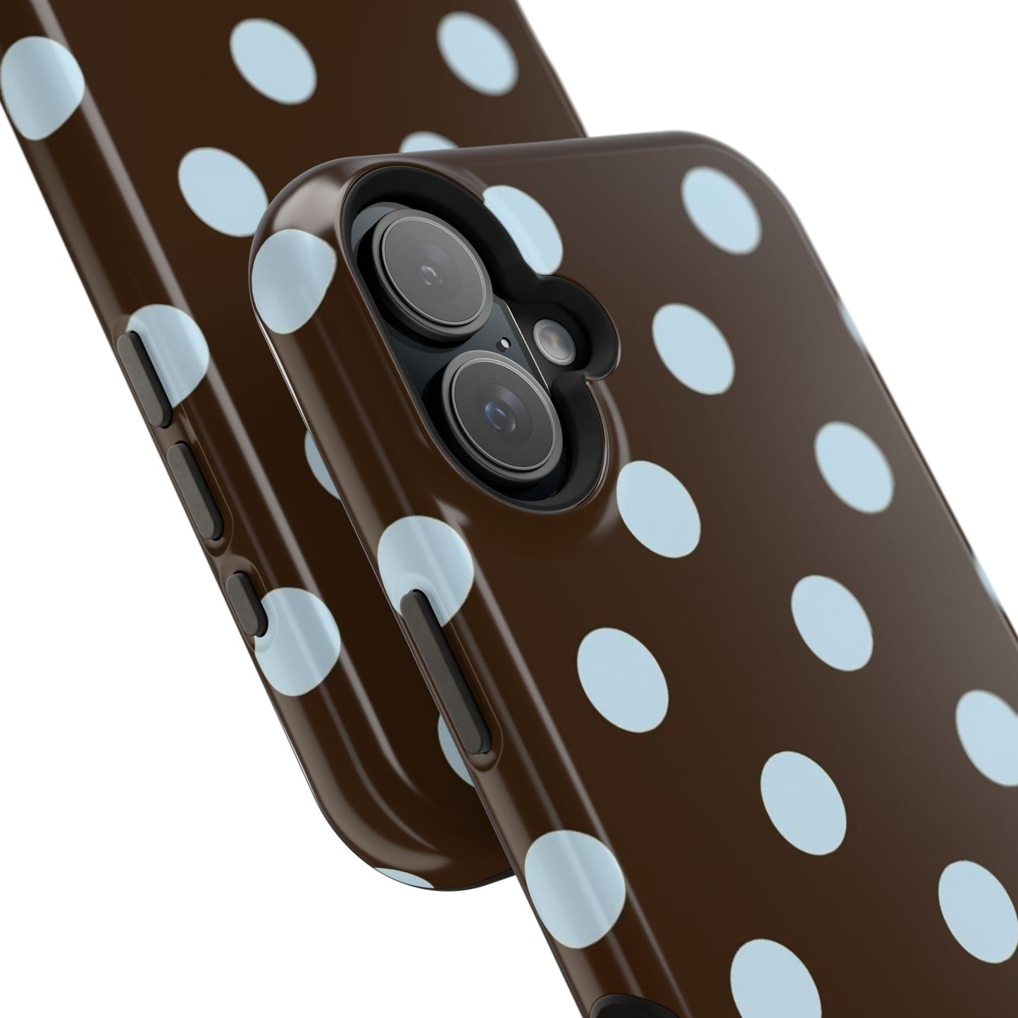 Polka Dot Magnetic Phone Case — Brown with Light Blue Dots, Impact-Resistant