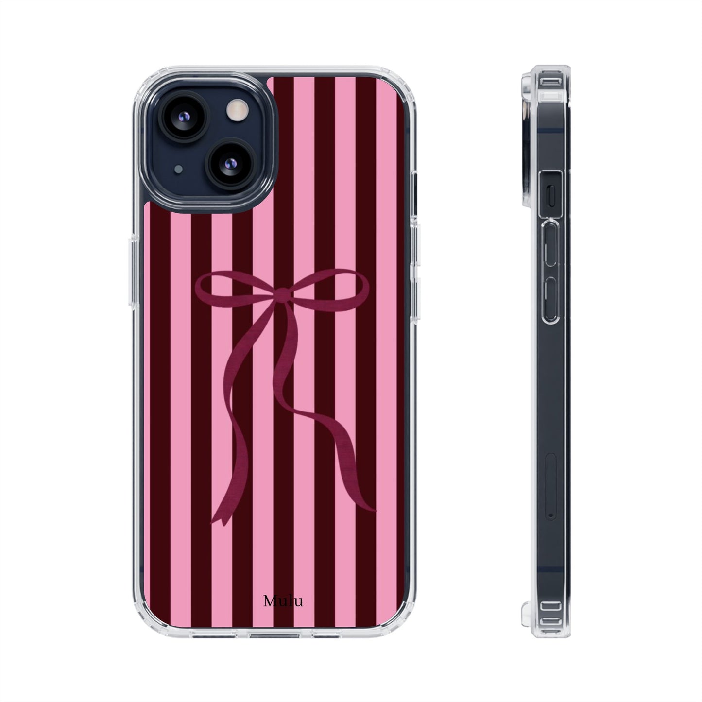 Pink Striped Ribbon Clear Impact-Resistant Phone Case