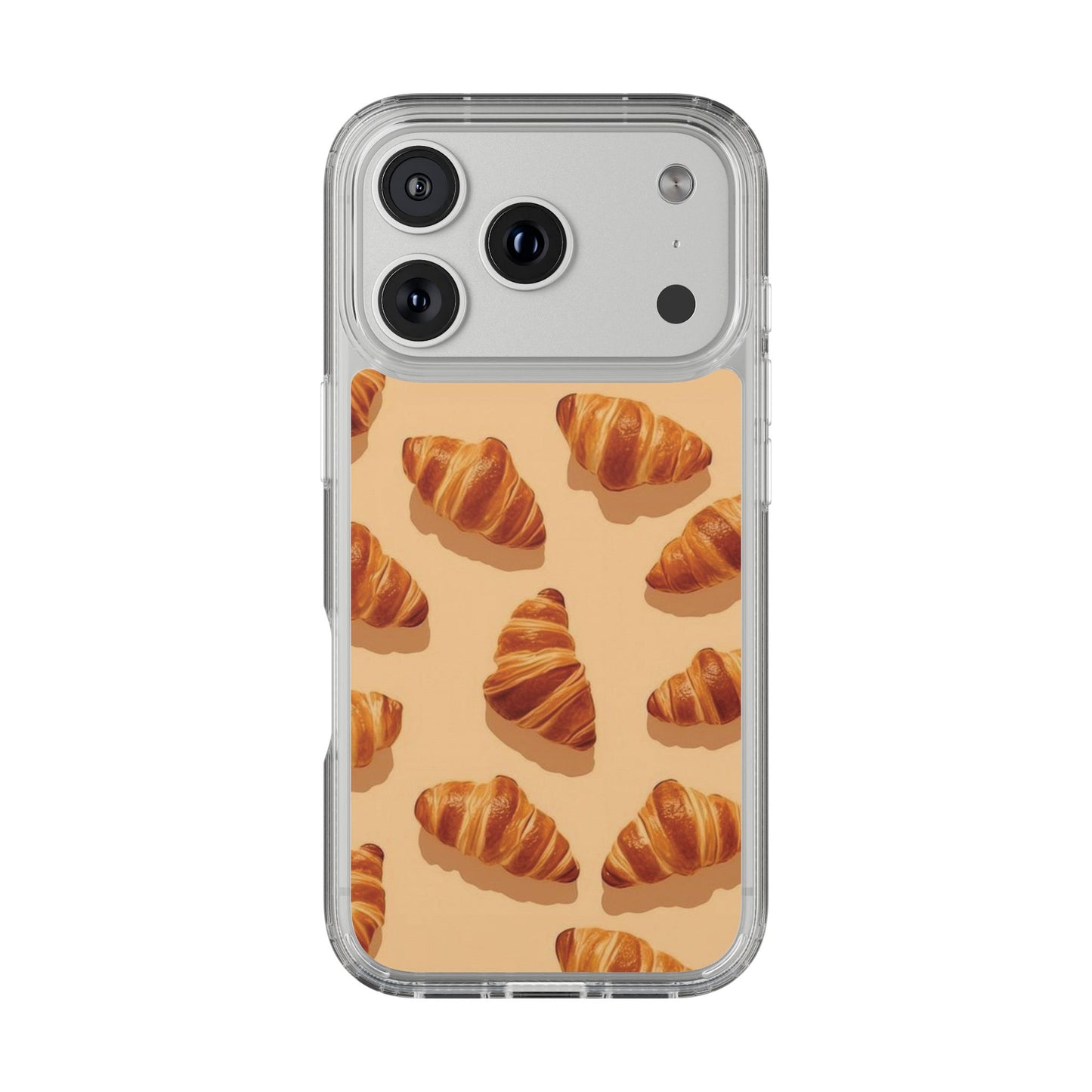 Croissant Pattern Clear Phone Case — Bakery-themed Transparent iPhone Cover