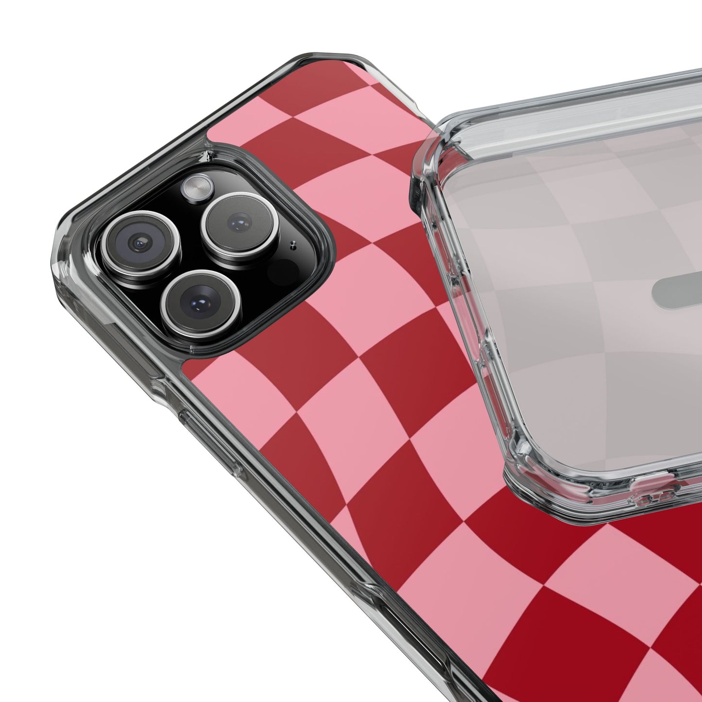 Clear Magnetic Phone Case — Red & Pink Wavy Check Pattern