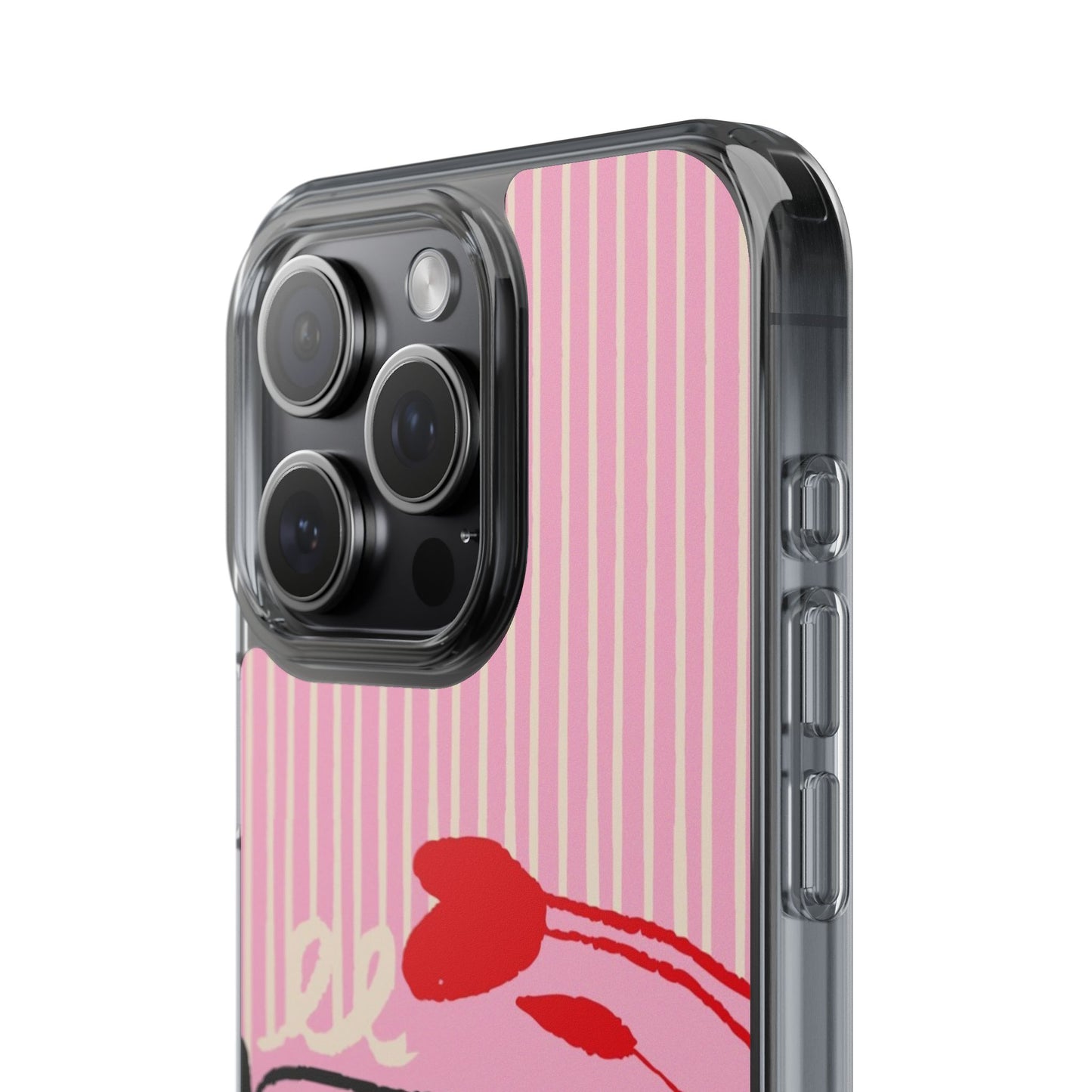 Clear Impact-Resistant Case — Pink Cute Heart Cartoon Design
